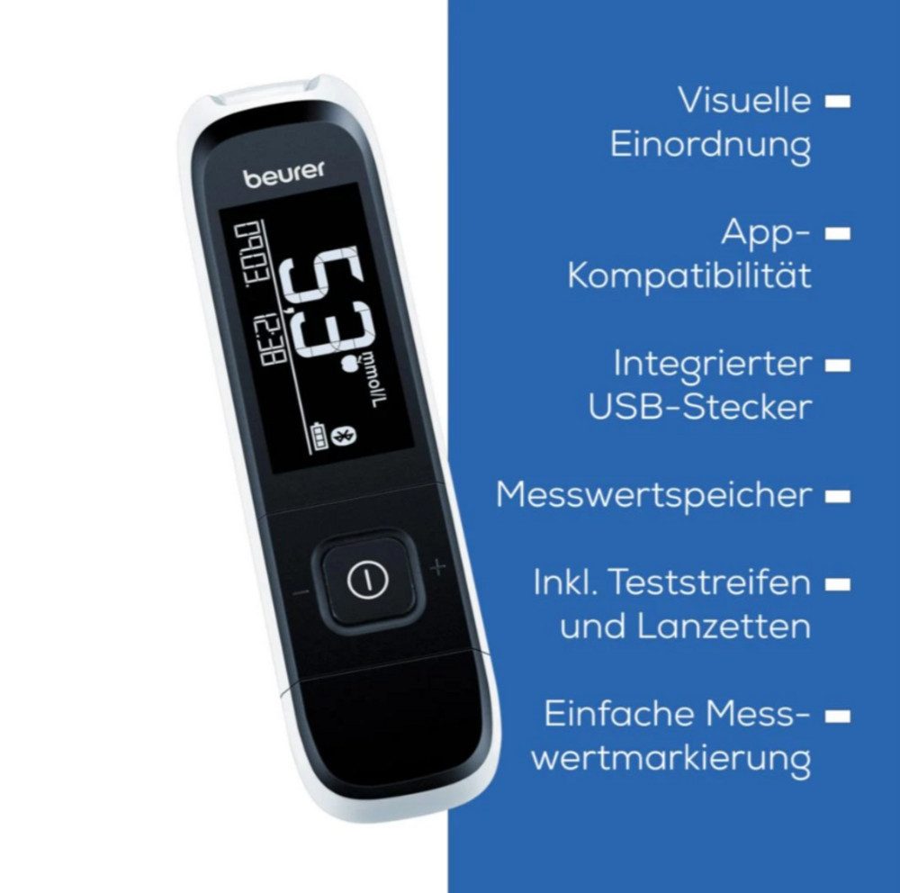 BEURER Blutzuckermessgerät GL 60 in mgdl oder mmol, Spar-Set, Diabetesmanagement, genaue Blutzuckermessung, beurer HealthManager Pro App