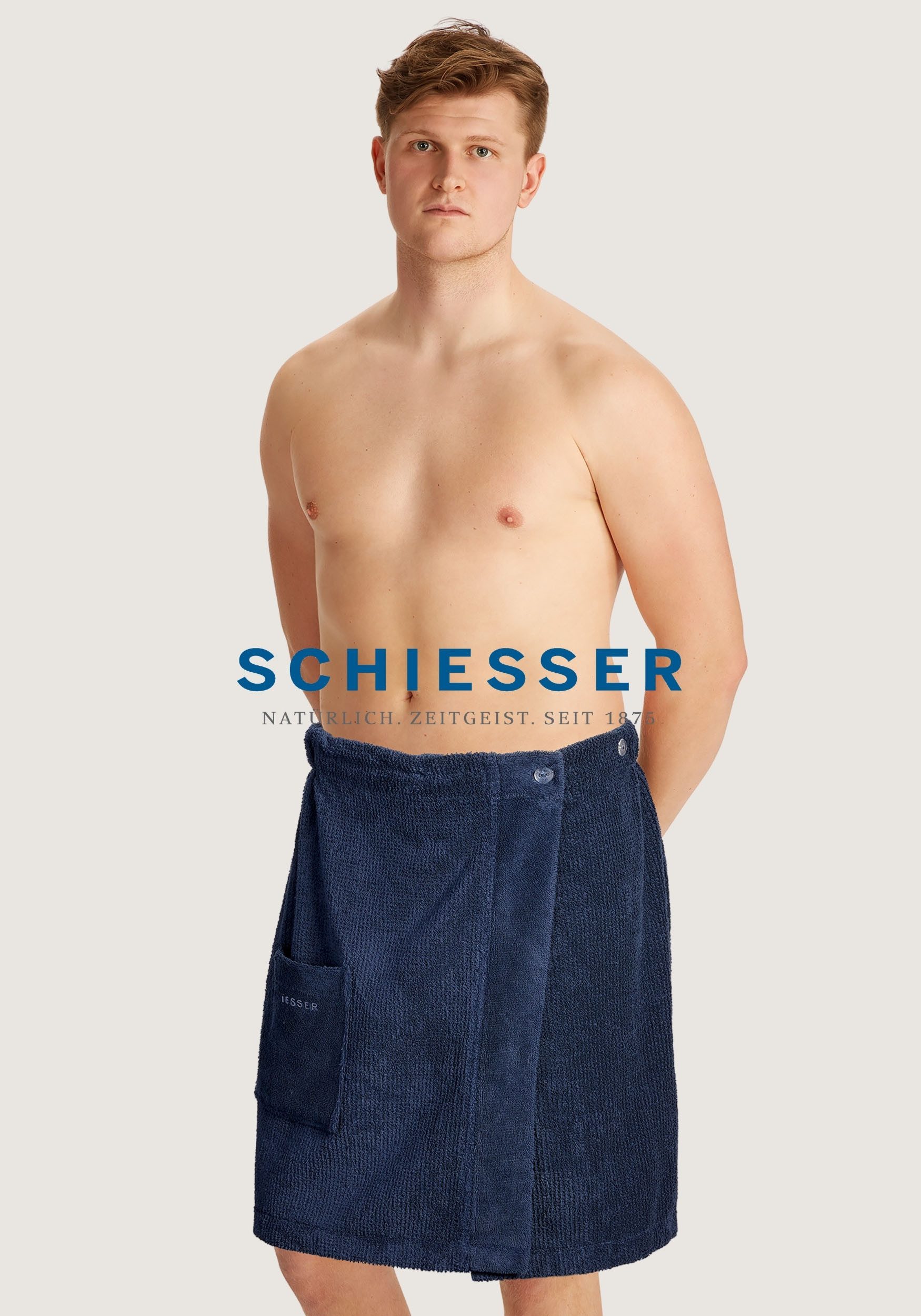 Schiesser Sarong Saunakilt Turin für Herren in angesagter Reiskornoptik, Frottier, Knöpfe