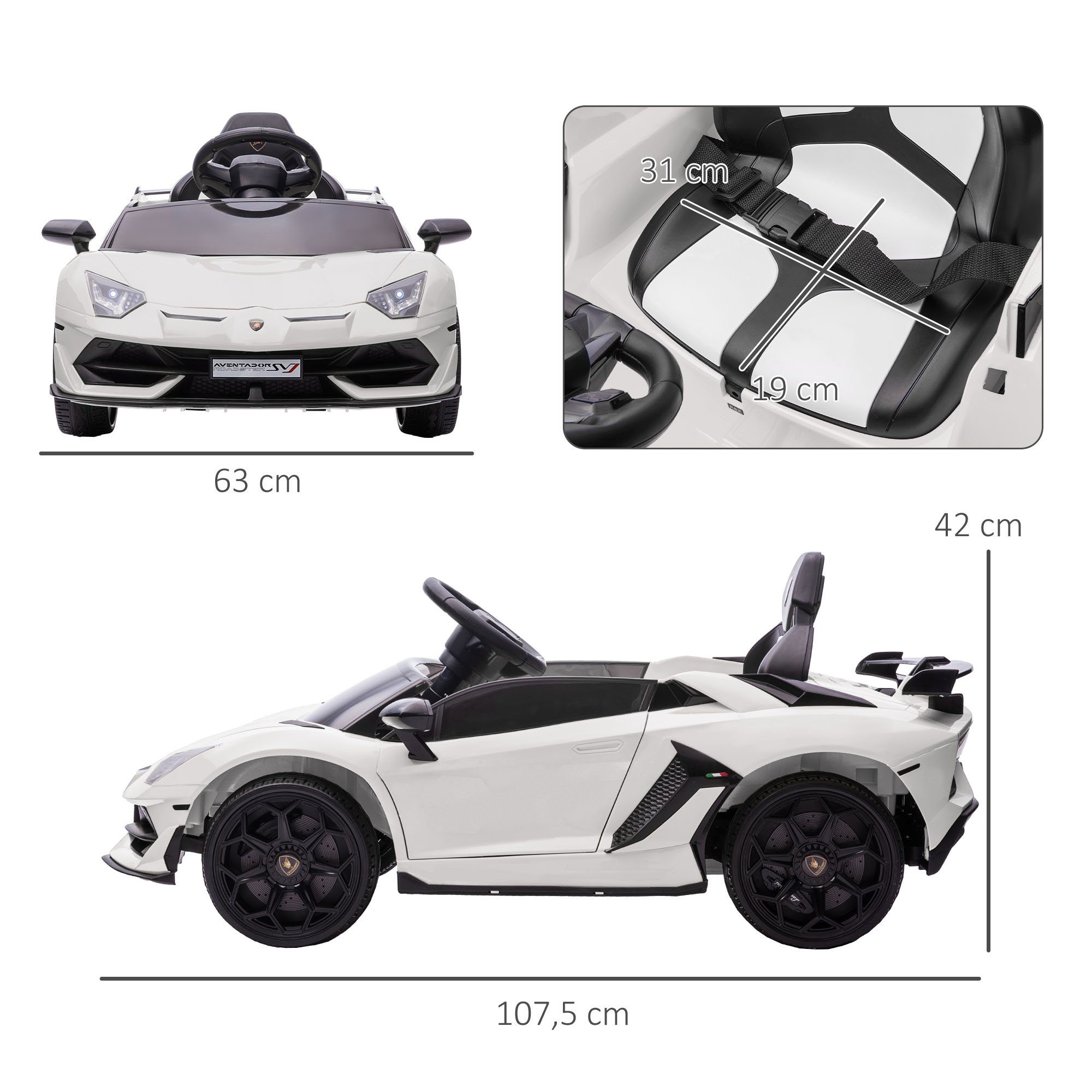 HOMCOM Elektro-Kinderauto Elektroauto mit MP3-Player, Kinderfahrzeug mit Leistungsanzeige, Belastbarkeit 30 kg, (1-tlg), für 3-5 Jahre Kinder, 3-5 km,h, Weiß