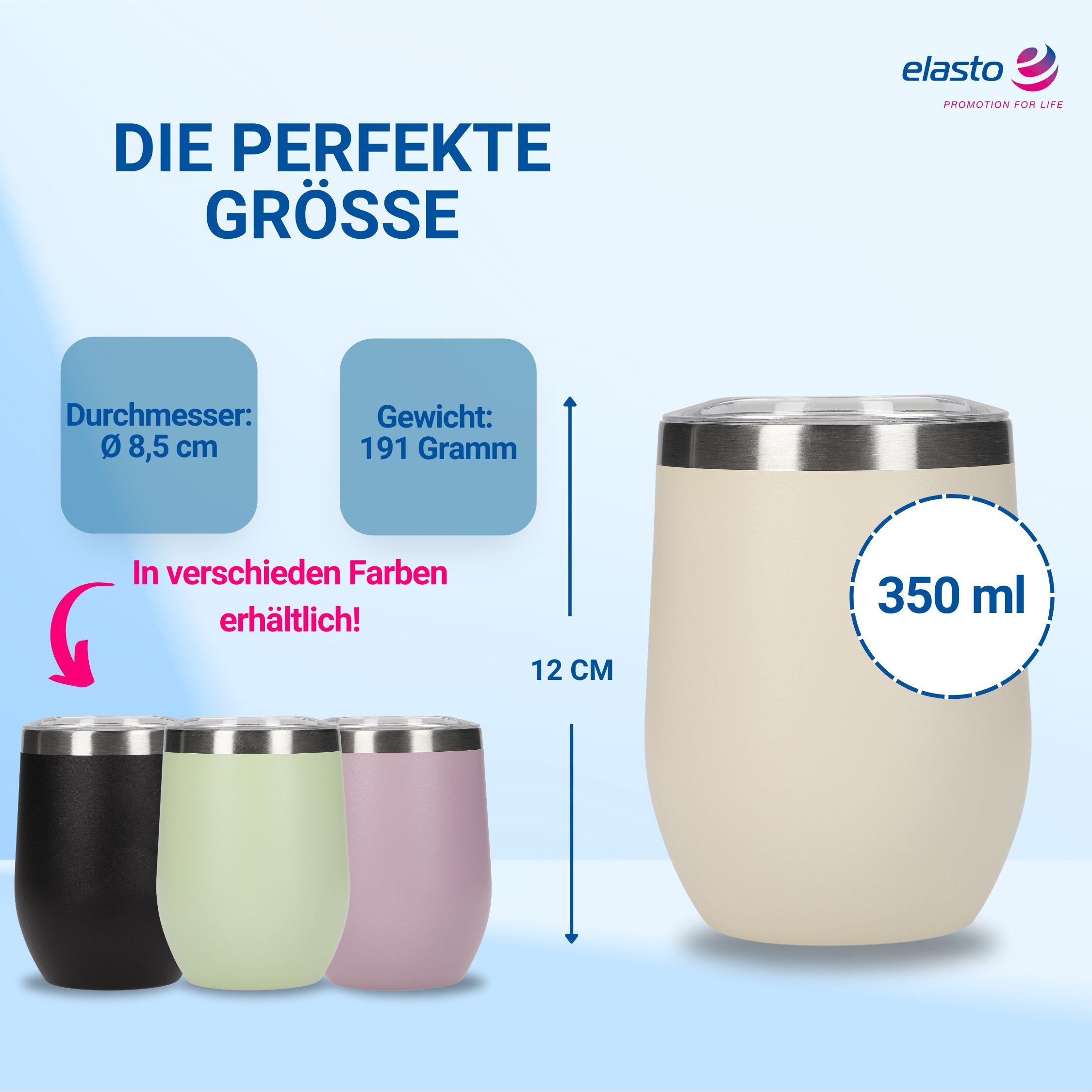 elasto Becher Weinbecher 350 ml Vinova Edelstahl Trinkbecher inkl. Strohhalm, robust, spülmaschinengeeignet, Sommer, Geschenk