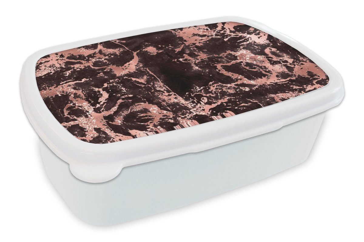 MuchoWow Lunchbox Kinder Roségold Steine, (2-tlg), weiß Brotdose, für Mädchen Marmor Jungs Brotbox - - für Erwachsene, und und Kunststoff
