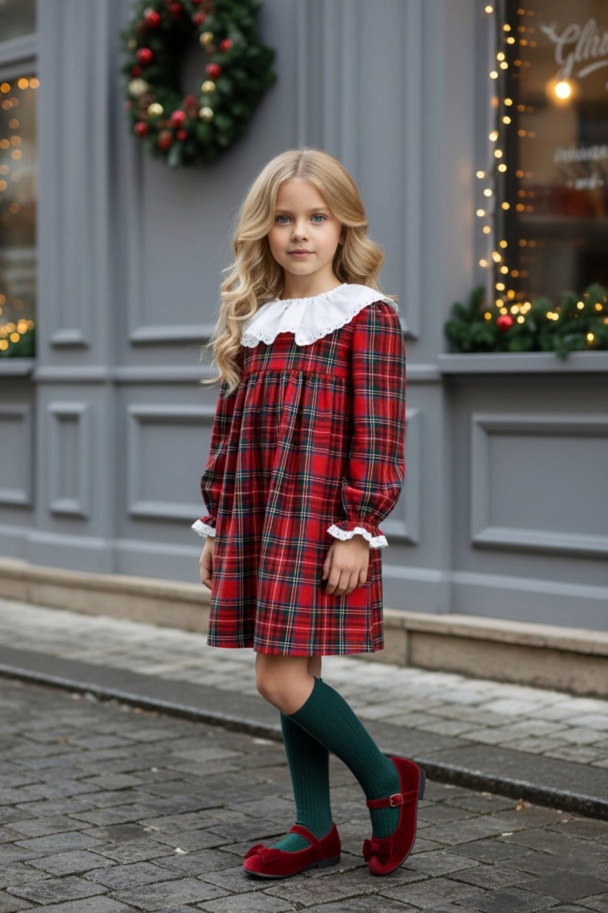 Parla Kids Kleid & Haarband Kleid College - langärmliges Kleid im Schottenmuster