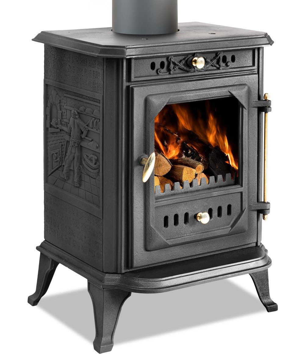 ECOfoxx Kaminofen EEK A Kleiner Gusskaminofen Modell JA001, Holz&Kohle, 7,0 kW