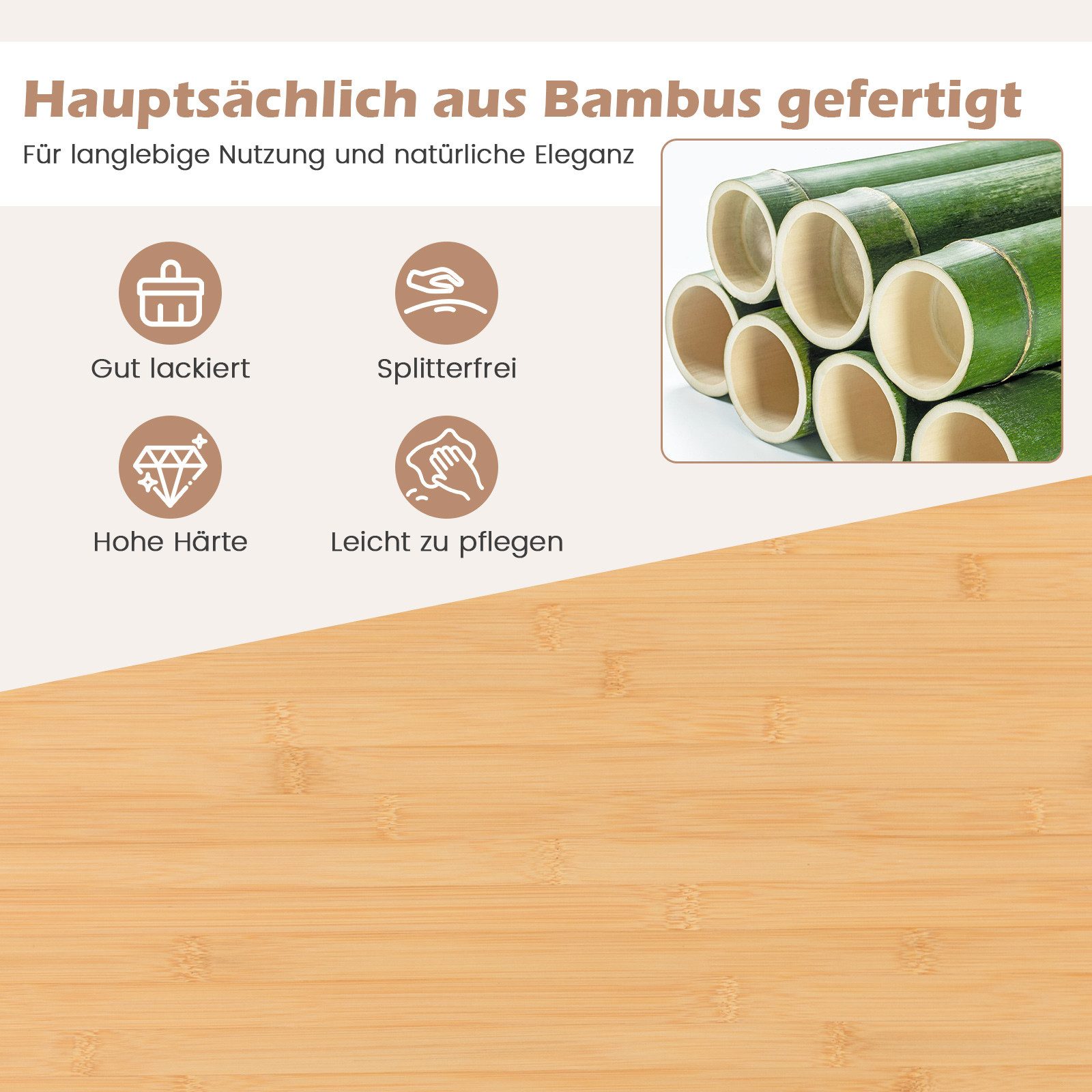 COSTWAY Küchenwagen, mit rollen und arbeitsplatte, Bambus