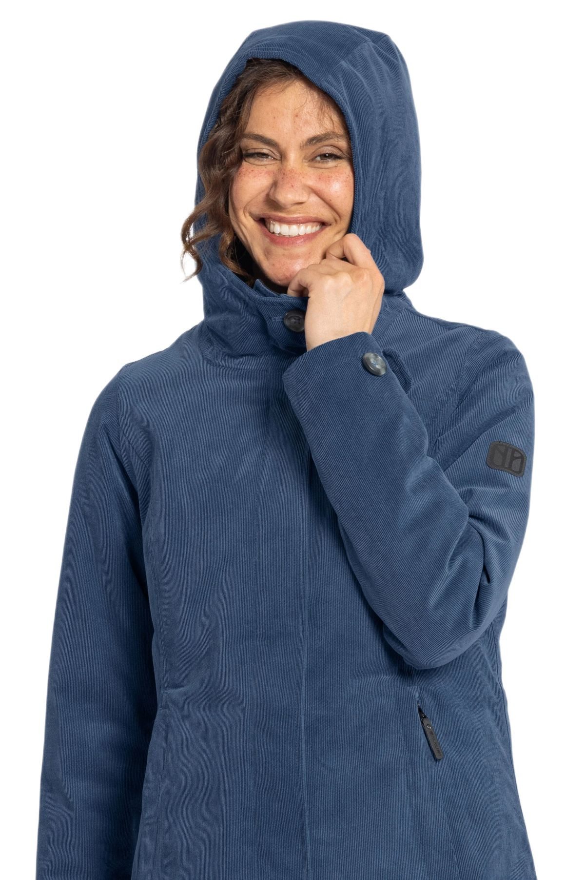 Elkline Wintermantel Glasgow Cord (winddicht, wasserdicht, warm) blau Damen