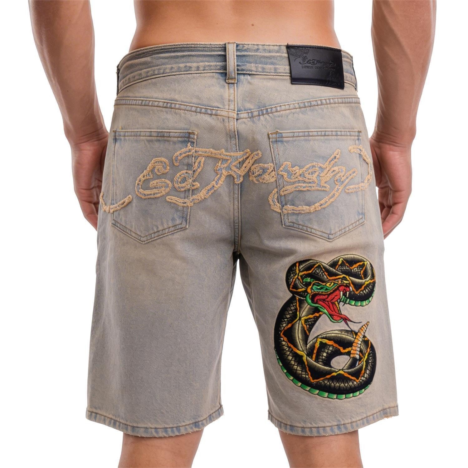 Ed Hardy Jeansshorts Short Ed Hardy Desert Snake Schlangenbeschwöhrer-Stickerei