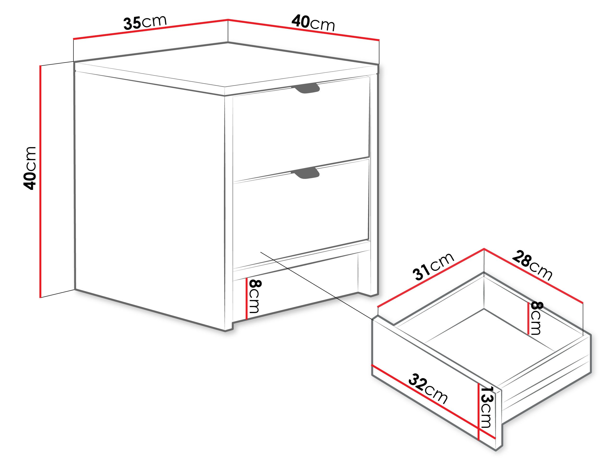 MIRJAN24 Nachttisch Tireno 2SZ (mit zwei Schubladen), Aluminiumgriff in der Farbe Gold – Bild 5 von 5
