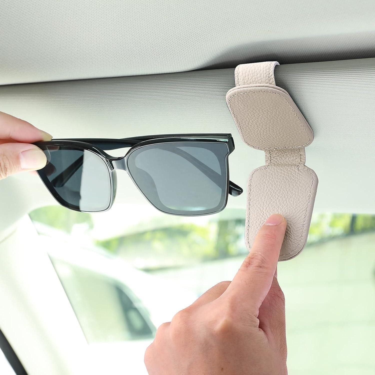 LuxusKollektion VR Brillen-Halterung Brillenhalter Auto Leder Magnetisch Beige