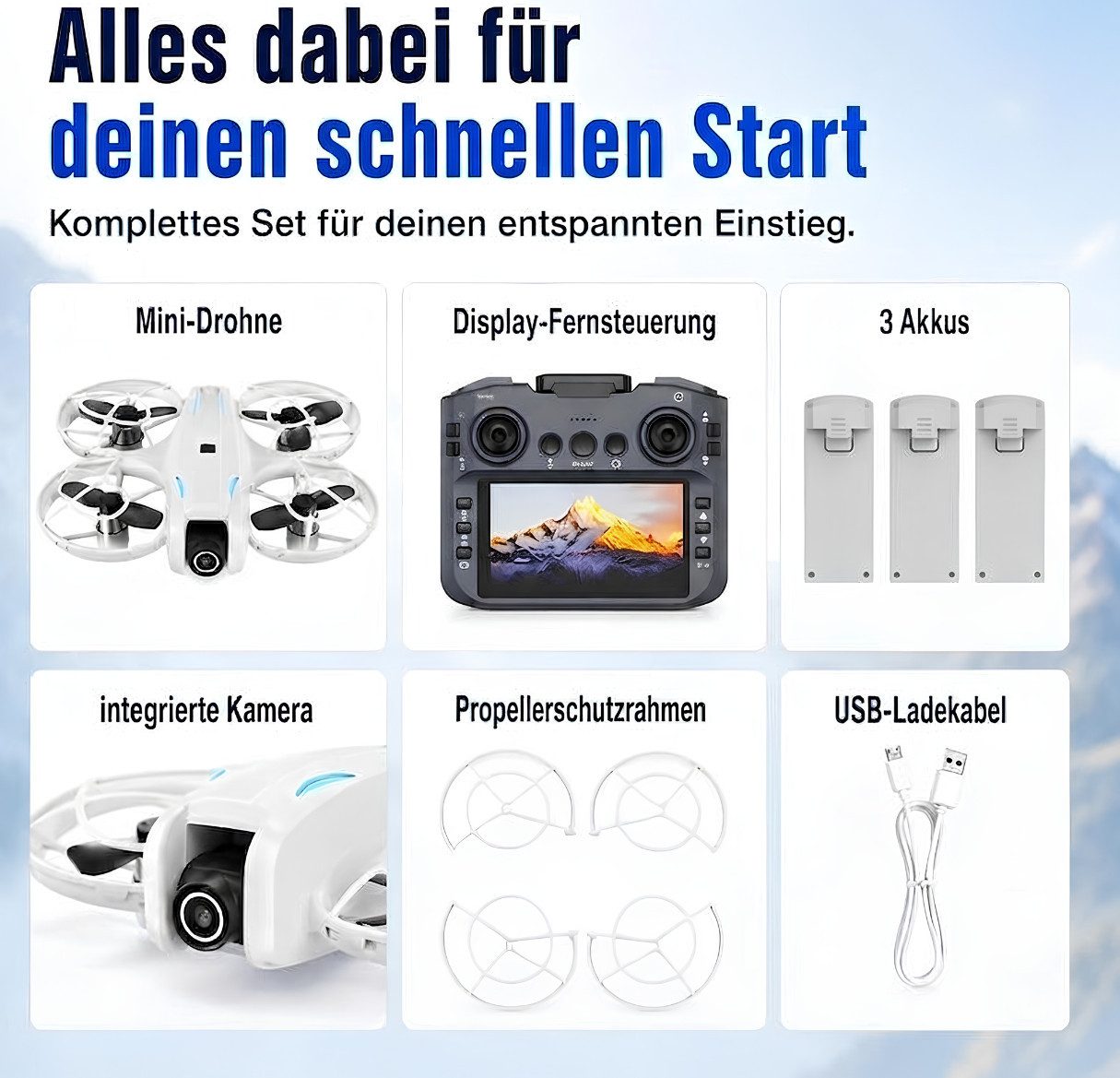 Goldstern-Tech RC-Quadrocopter (Mini Drohne mit Kamera 1080p Full HD, WiFi FPV, 5,6 Zoll Display Fernsteuerung), Optical Flow, Auto Return, 2 Akkus, bis 100 m Reichweite