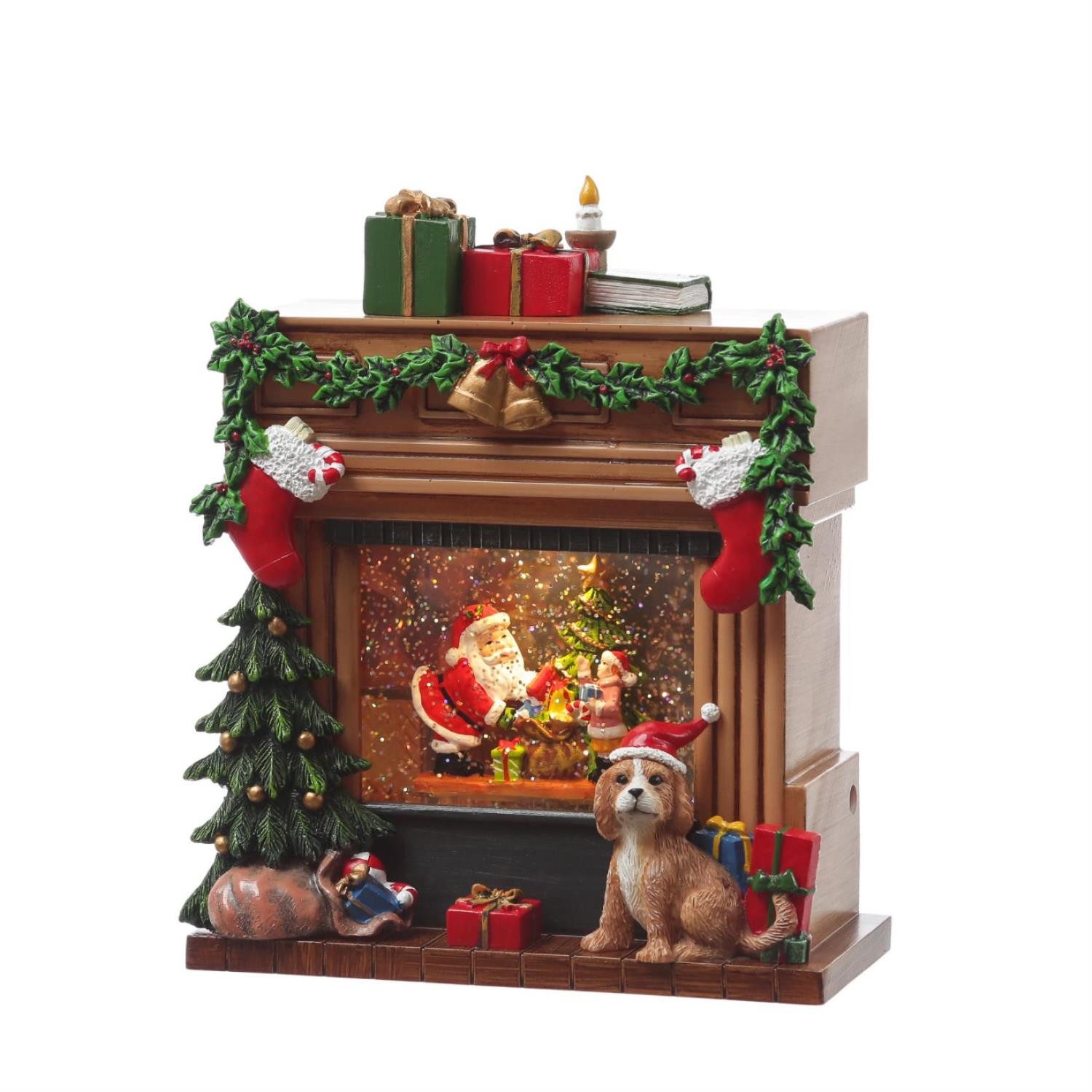 MARELIDA LED Laterne Wasserlaterne Kamin mit Weihnachtsmann 23cm Schneelaterne mit Musik, LED Classic, warmweiß (2100K bis 3000K)