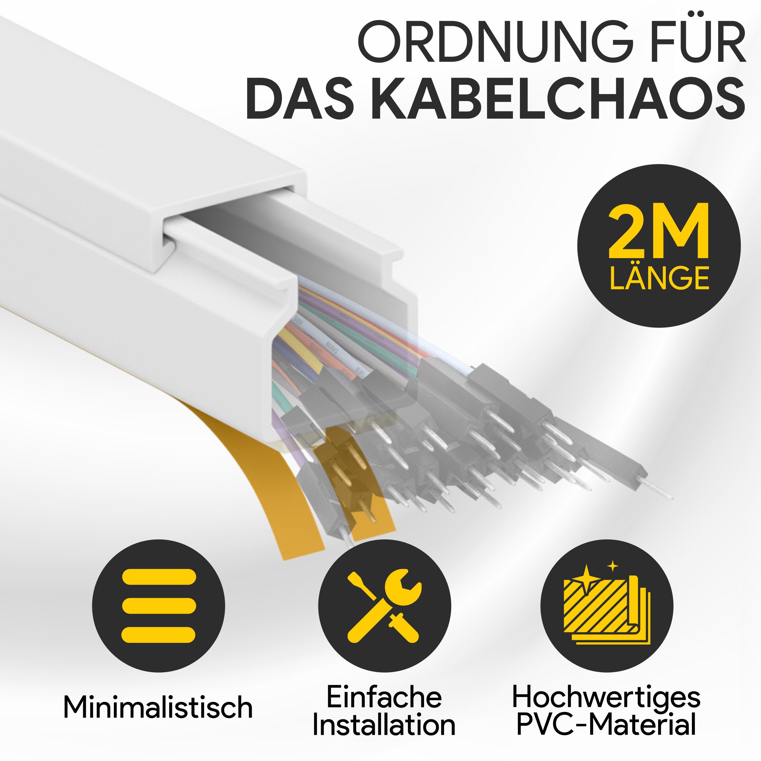 tktrading24 Kabelkanal Kabelleiste aus robustem PVC weiß Selbstklebend 2m - diversen Größen