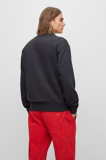 BOSS ORANGE Sweater Wefade Black mit (1-tlg) seitlichen Rippeinsätzen