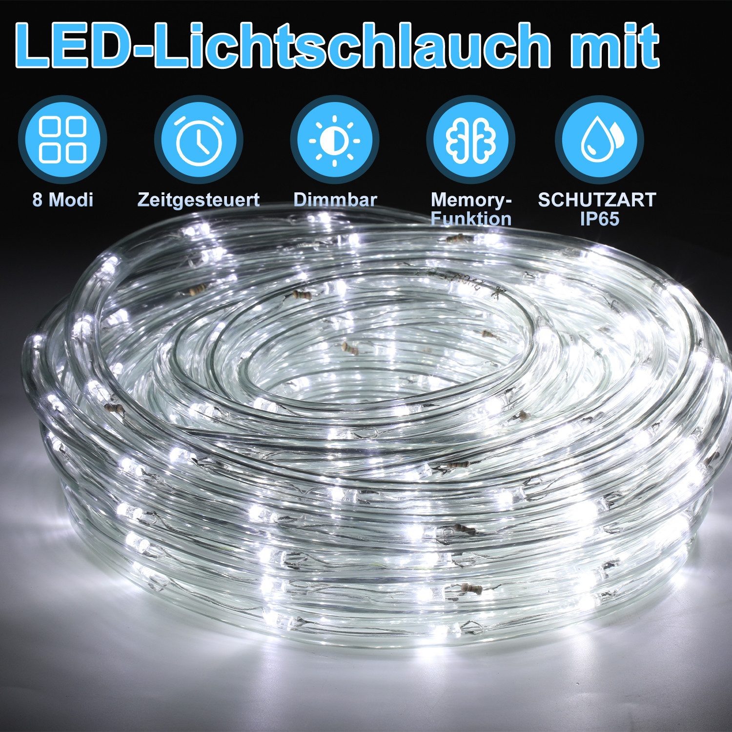 Clanmacy Lichterschlauch LED Lichtschlauch Kaltweiß Außen Lichterkette Part günstig online kaufen