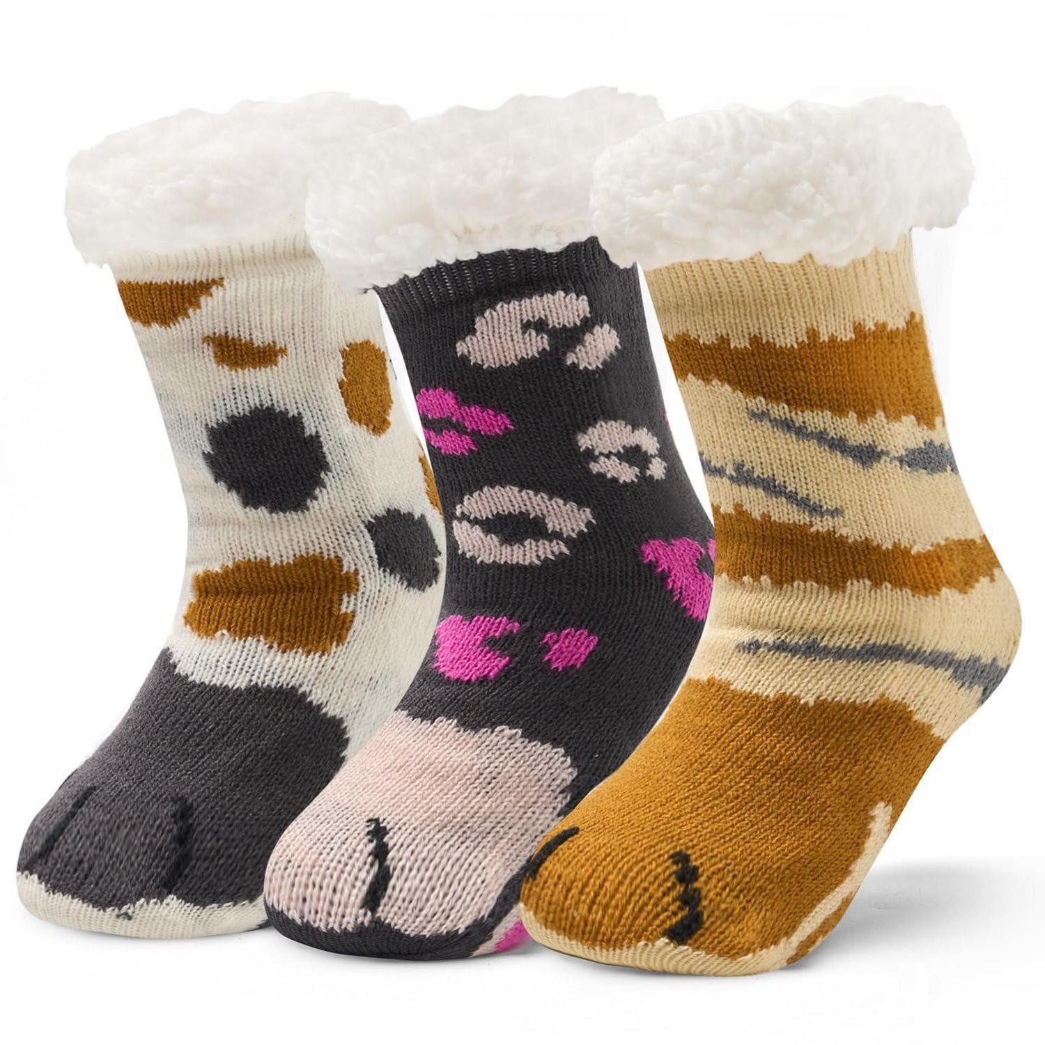 LuxusKollektion Kuschelsocken Kindersocken Katzenkralle warm rutschfest 2-3 Jahre