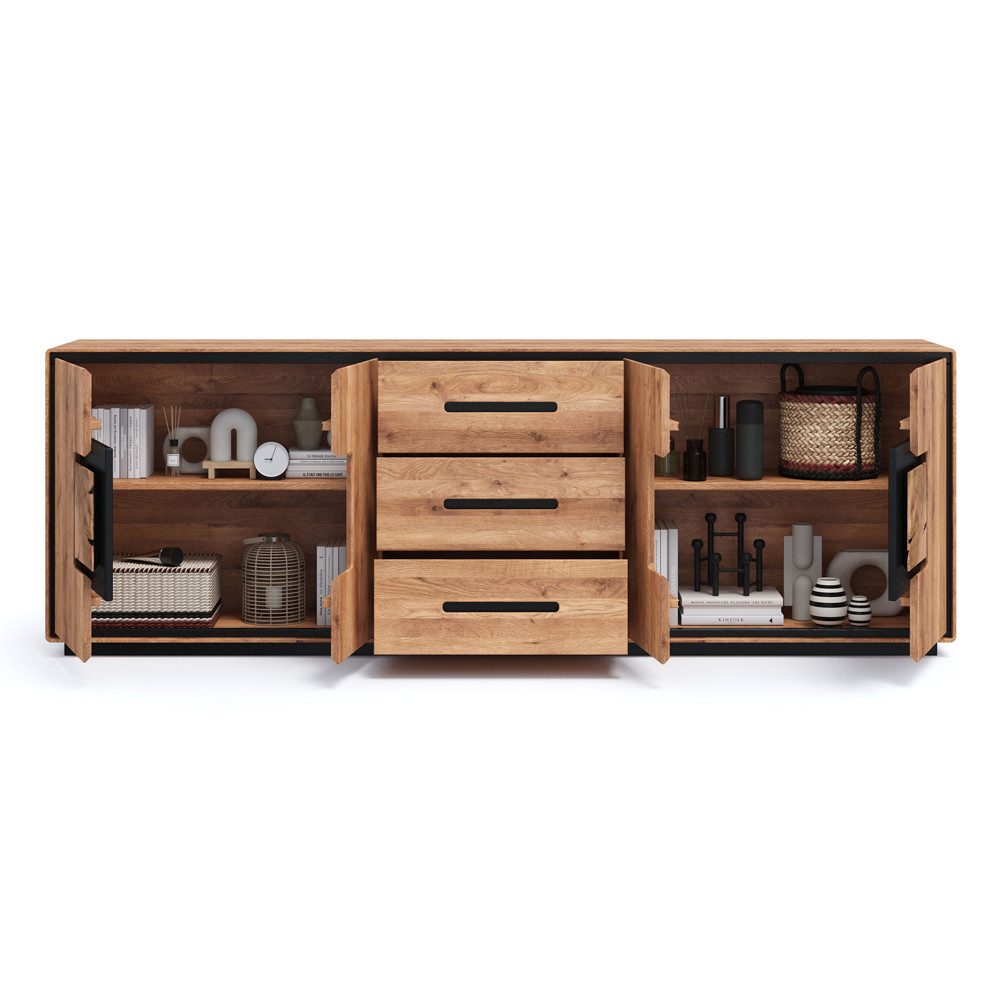Lomadox Sideboard WOODBRIDGE-69, in Eiche massiv geölt, 227 cm breit, Hirnholz, montiert