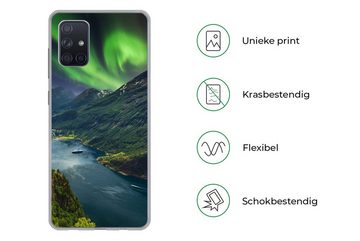 MuchoWow Handyhülle Nordlichter - Berg - Boot - Norwegen, Handyhülle Samsung Galaxy A51, Smartphone-Bumper, Print, Handy