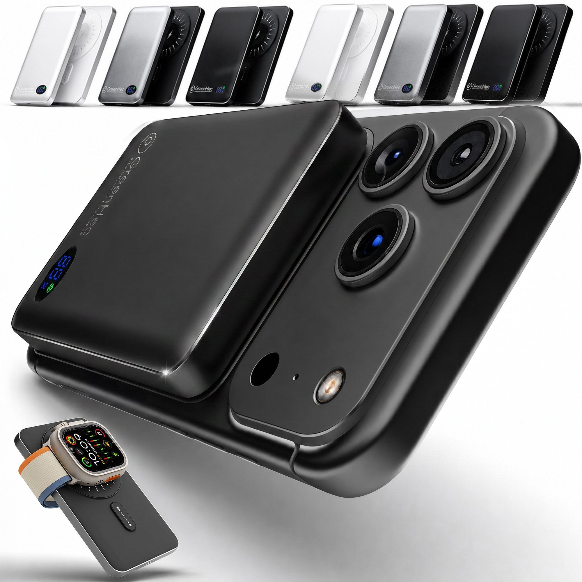 GreenHec Powerbank MagSafe iPhone 18 17 16 15 14 13 Pro Max Power Bank Wireless Powerbank MagSwift Duo Powerbank A 10000 mAh (1,5 V), Magnetische 10000mAh 5000mAh Induktiv Batterie Kabellos Laden Slim Air