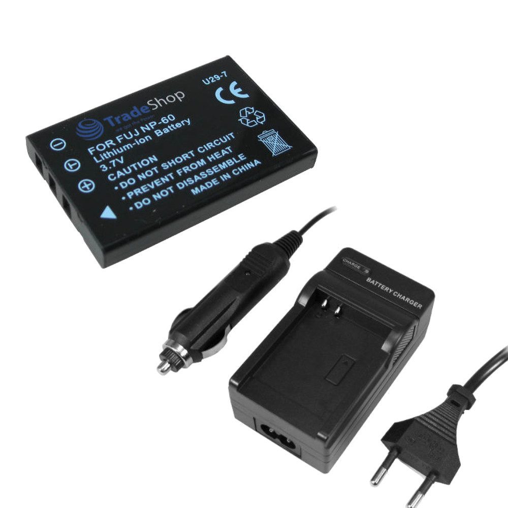 Trade-Shop 2in1 Set passend für Medion MD-86279 MD-86461 MD-86093 Ladegerät + Kamera-Akku Li-Ion 1400 mAh (3,7 V), Für 220V Steckdose und 12V/24V Kfz Zigarettenanzünder