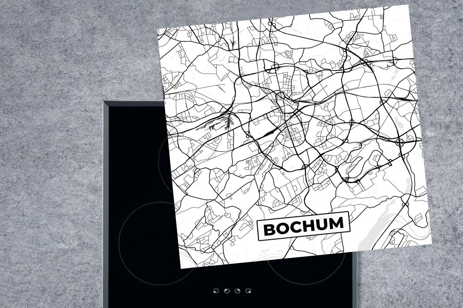 MuchoWow - Stadtplan, Herdblende-/Abdeckplatte Stadtplan Ceranfeldabdeckung, von Vinyl, 78x78 Bochum cm, Karte Arbeitsplatte küche tlg), - (1 für