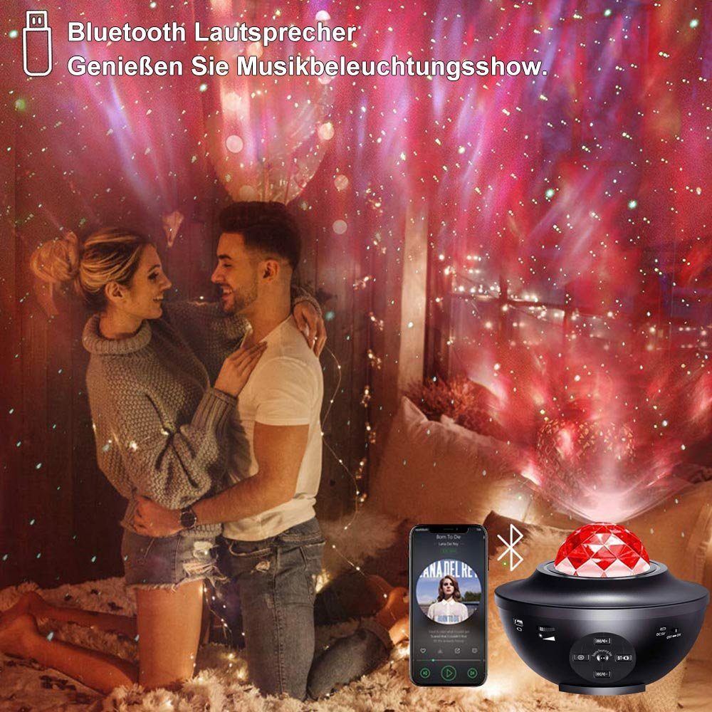 Sunicol LED-Sternenhimmel Galaxy Projektor mit Timer/Fernbedienung/Bluetooth Lautsprecher, Musik Starry Stern Nachtlicht, 21 Lichtmodi, für Schlafzimmer und Deko