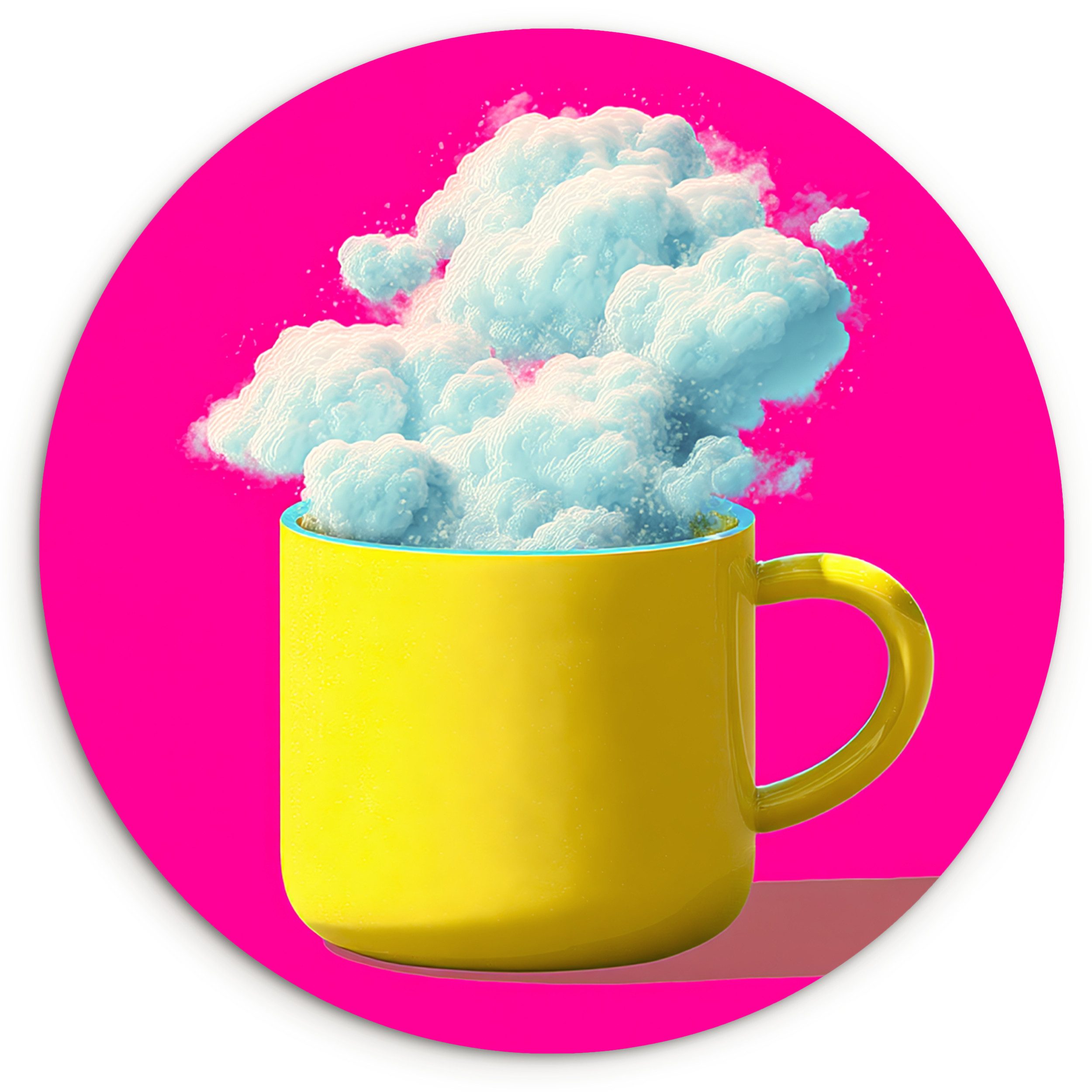 MuchoWow Gemälde Becher - Wolken - Rosa - Minimalistisch, Fotodruck (1 St), Kreis Wanddekoration, Rundes Wandbild, 30x30 cm