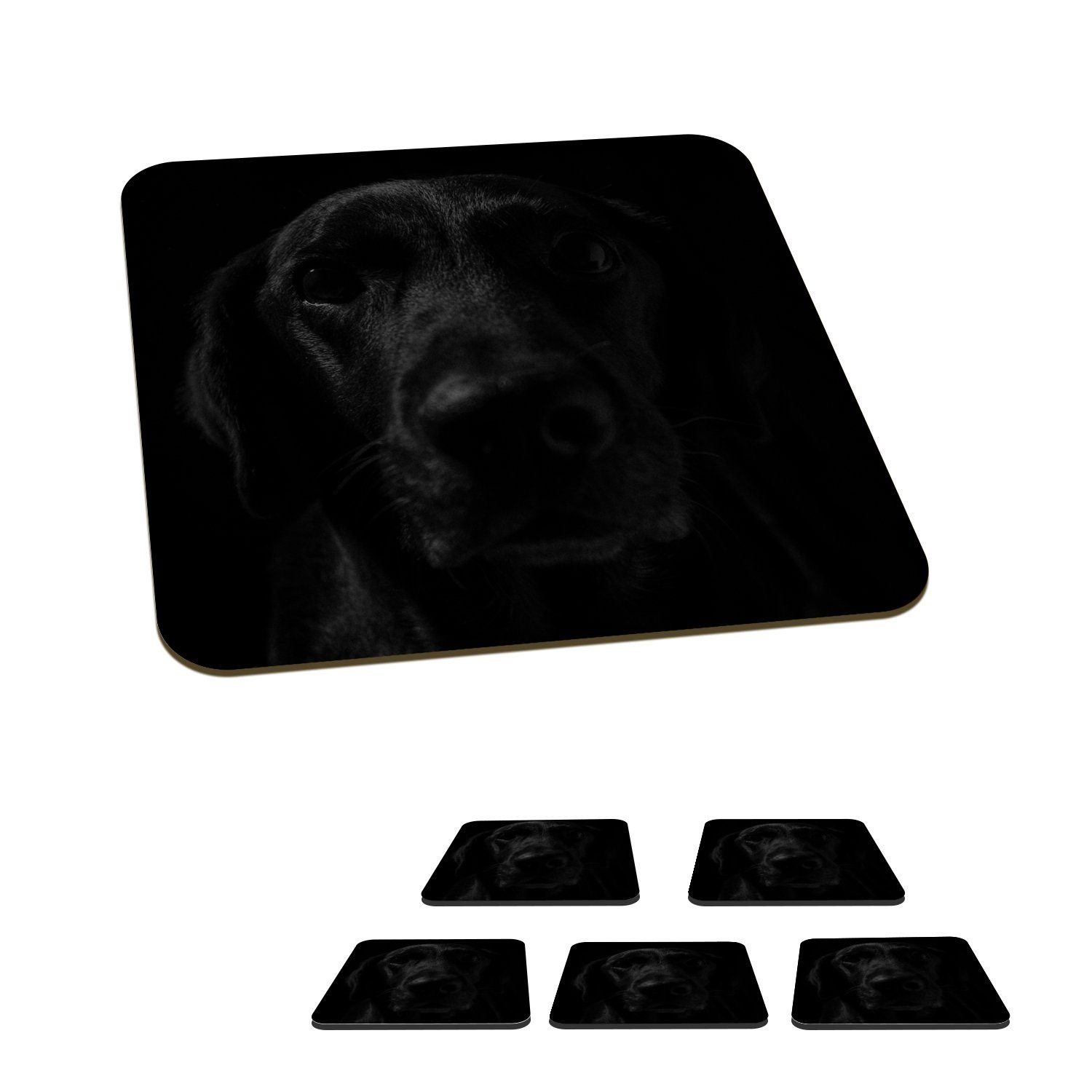 MuchoWow Glasuntersetzer Hund - Schwarz - Labrador, Zubehör für Gläser, 6-tlg., Glasuntersetzer, Tischuntersetzer, Korkuntersetzer, Untersetzer, Tasse
