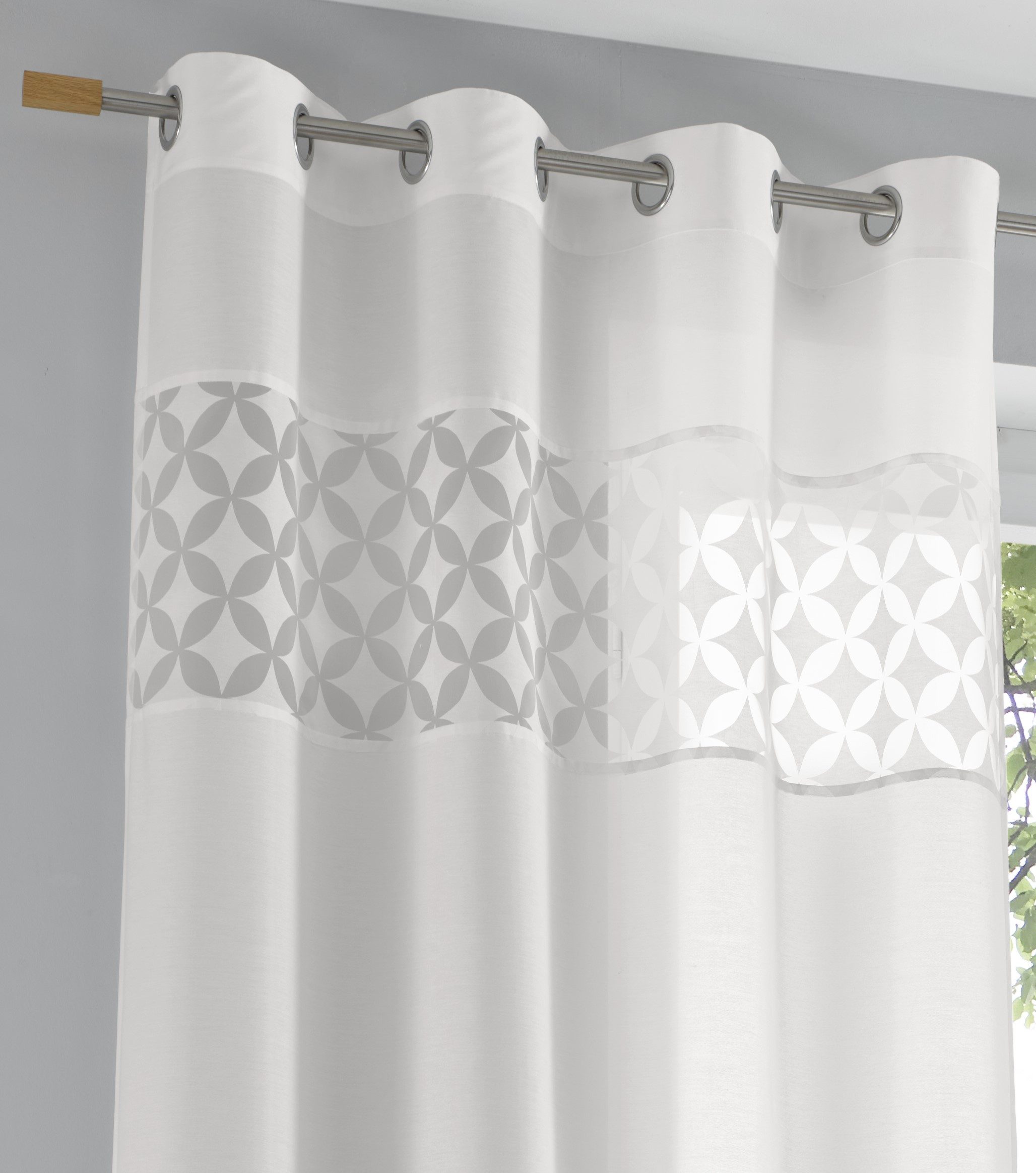 Kutti Vorhang Jessy weiß (1 St), Ösen, halbtransparent, Ausbrenner, moderne Gardine, silberne Ösen