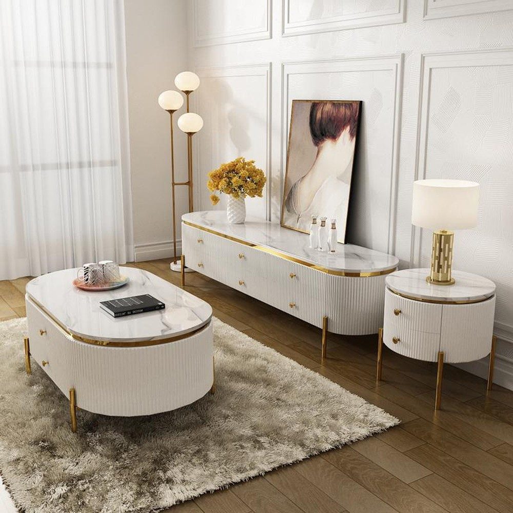JVmoebel Lowboard Hochglanz Sideboard im RTV Design mit goldenen Elementen (1 St), Made in Europa