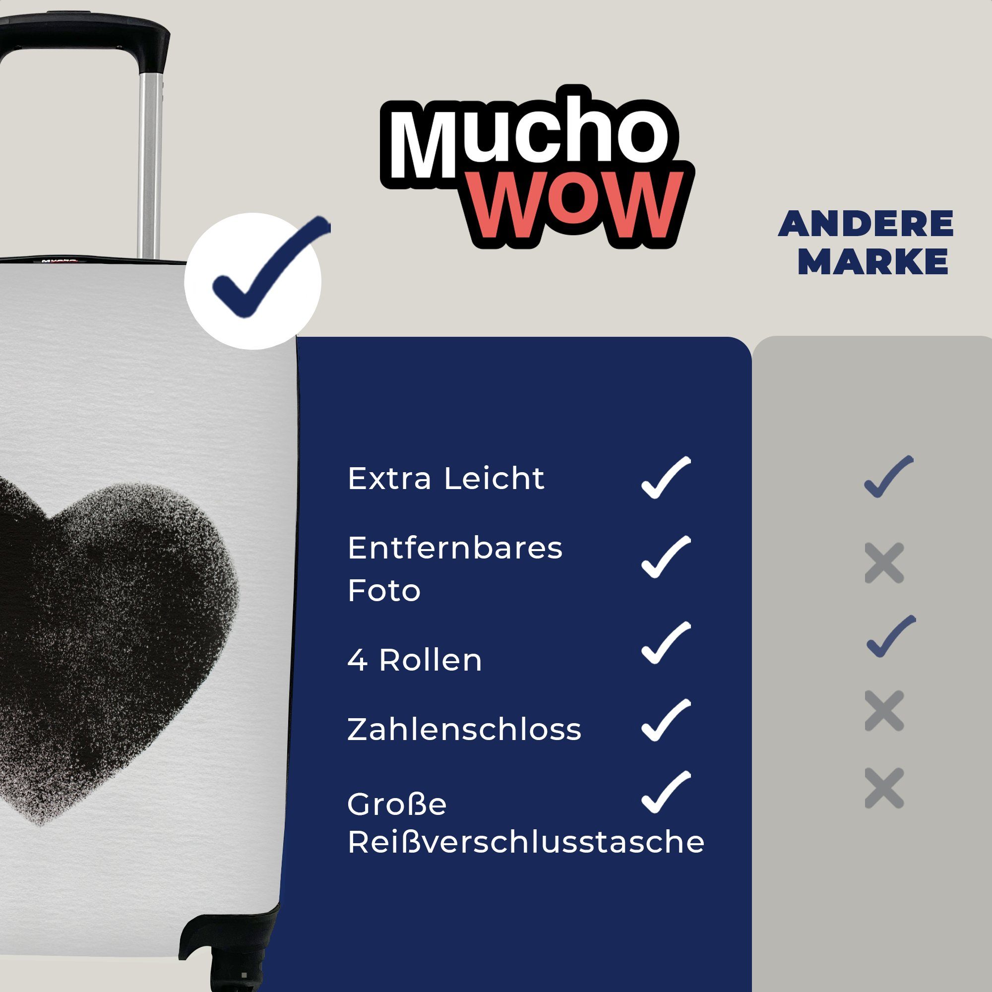 Herz MuchoWow für mit 4 rollen, Reisekoffer - Reisetasche Trolley, Rollen, Ferien, - Design Handgepäck Handgepäckkoffer Schwarz,