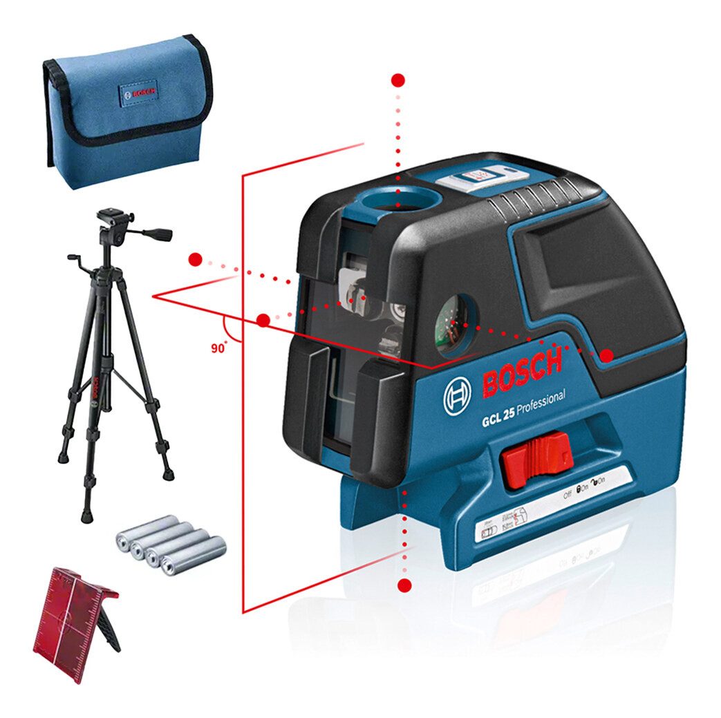 Bosch Professional Punkt- und Linienlaser GCL 25, Kombilaser mit L-BOXX-Einlage, Schutztasche & Baustativ