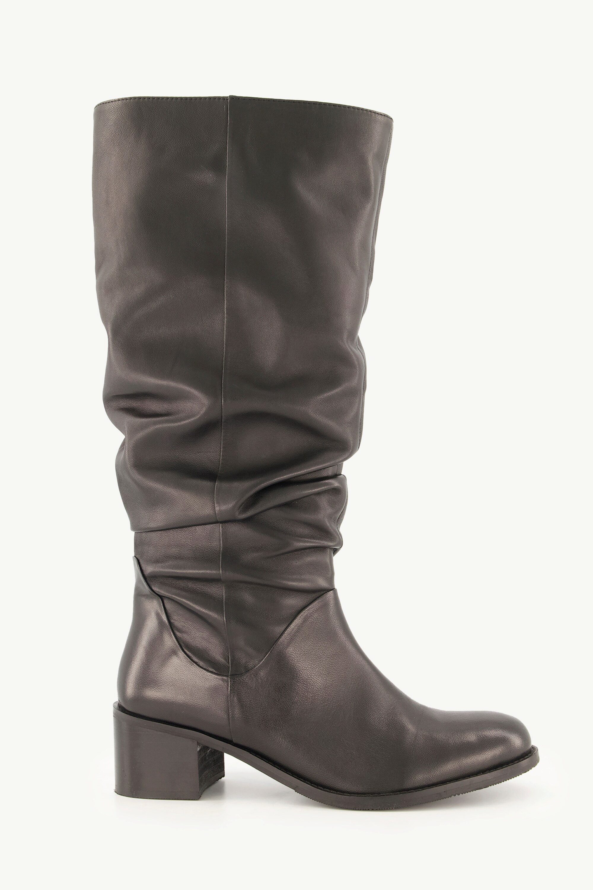 Ulla Popken Lederstiefel XL-Schaft Raffung Weite H Stiefel günstig online kaufen
