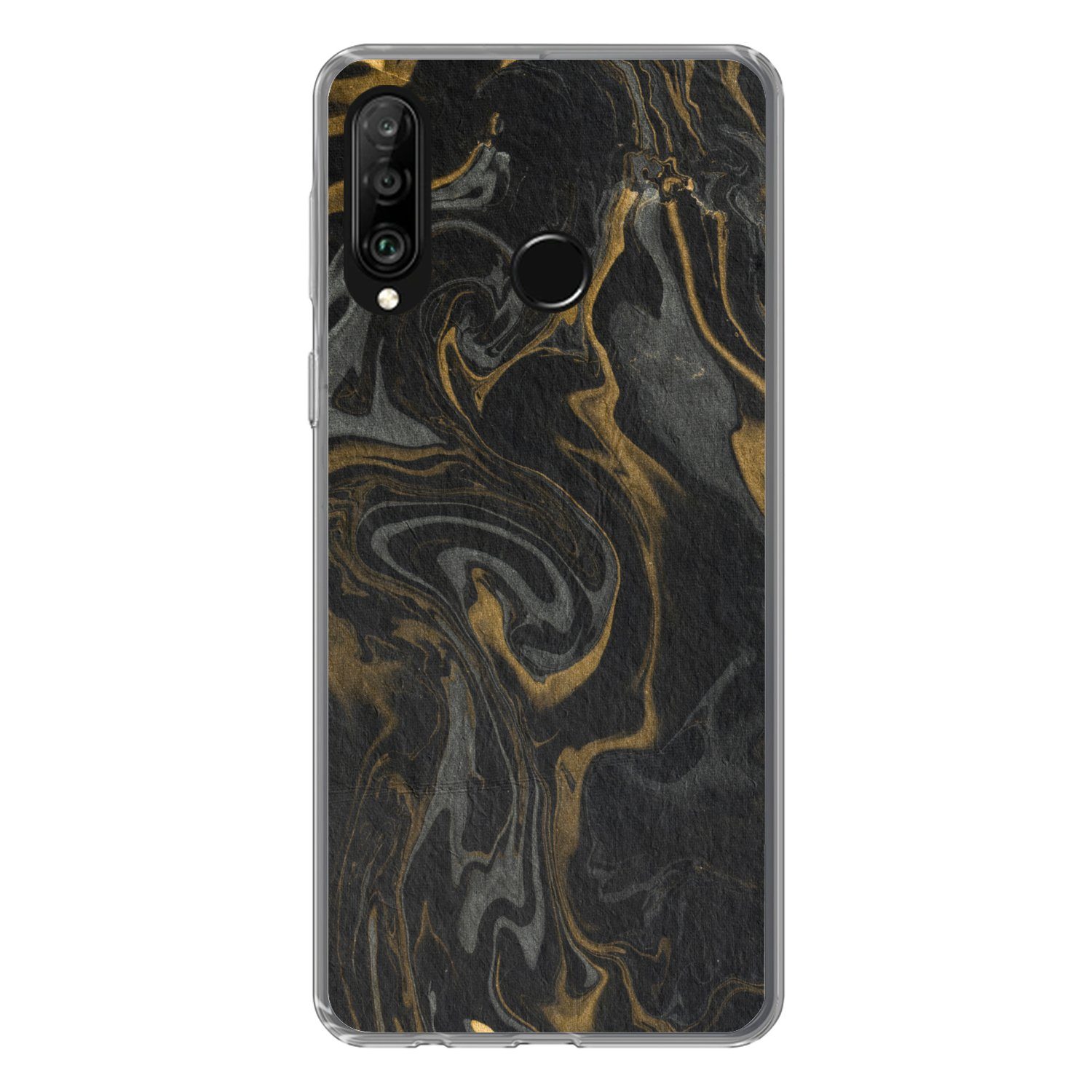 Handyhülle für Huawei P30 Lite Marmor - Textur - Grau - Gold - Marmoroptik - Luxu