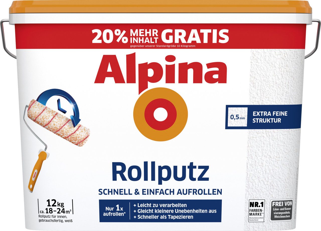 Alpina Gips-Kalk-Putz Alpina Rollputz 12 kg 0,5 mm Körnung weiß – Bild 4 von 5
