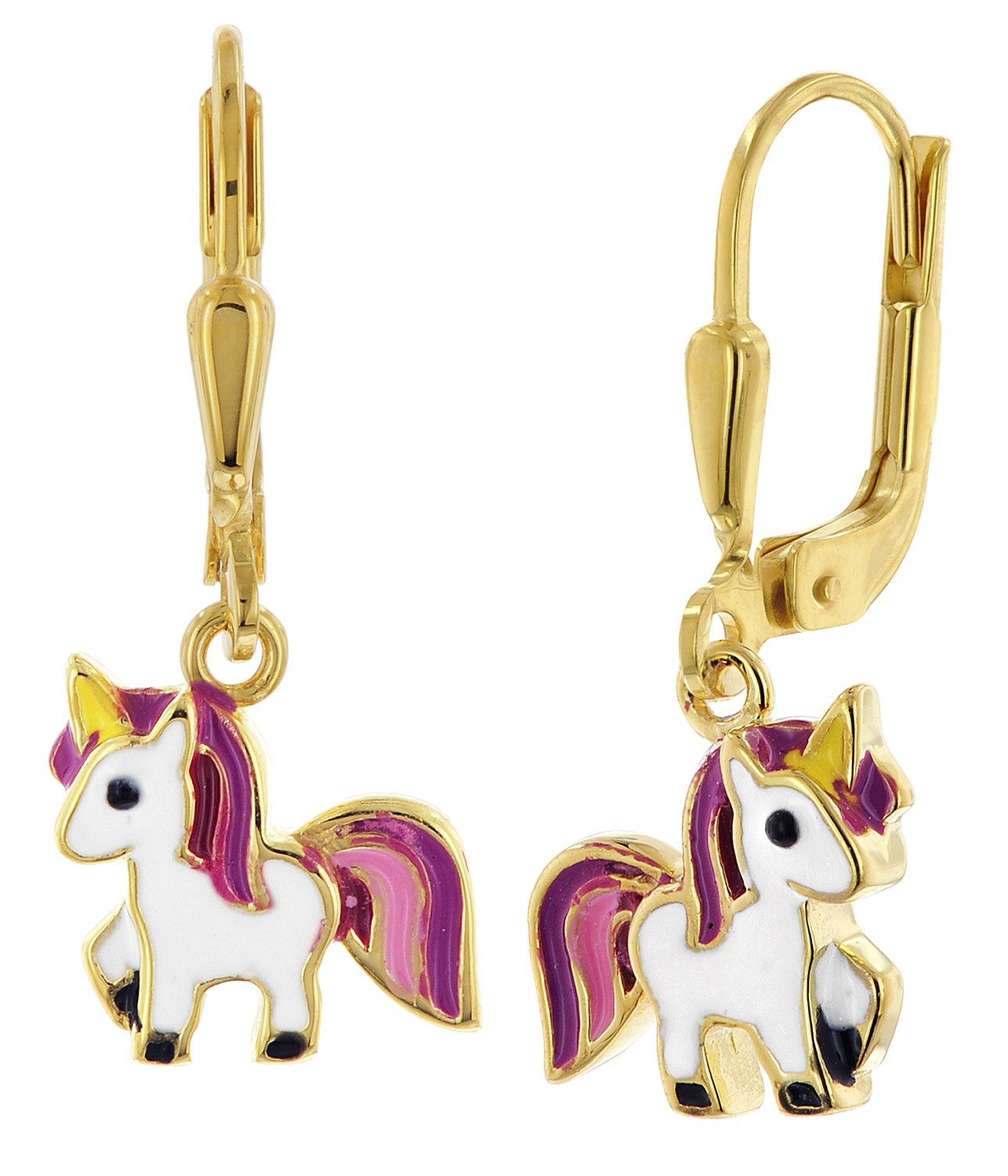 trendor Paar Ohrhänger 68484, Mädchen Gold 333/8K mit Einhorn