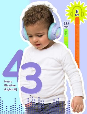 iclever mit LED-Leuchten, 74/85/94dB Lautstärkebegrenzung 43 Stunden Spielzeit Kinder-Kopfhörer (Ergonomischer Tragekomfort, Vielseitige Kompatibilität, Robuste Konstruktion, Hochwertiger Klang., Mit Stereo-Sound, Typ-C, AUX-Kabel, Bluetooth5.3)