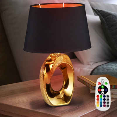 etc-shop LED Tischleuchte, Leuchtmittel inklusive, Warmweiß, Farbwechsel, Nacht Tisch Leuchte dimmbar schwarz gold Fernbedienung