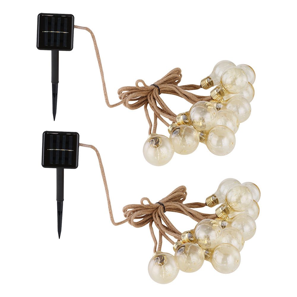 GLOBO LIGHTING LED Solarleuchte, LED-Leuchtmittel fest verbaut, Warmweiß, Solarlichterkette 20x LED Glühbirne amber Gartendeko Außenlampe Balkon