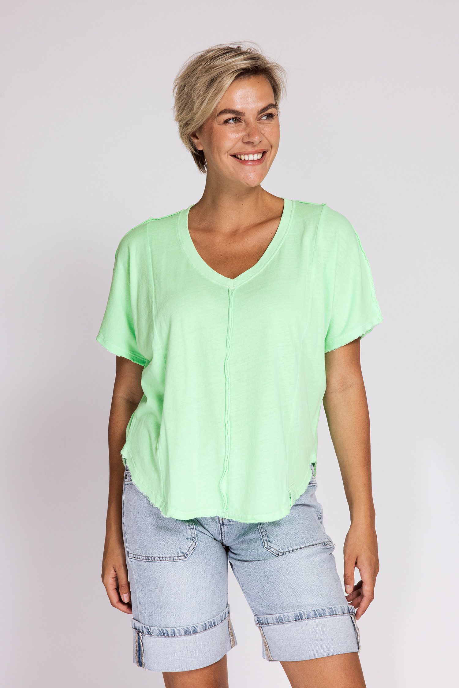 Zhrill Kurzarmshirt RYA normale Passform, Kurzarm, mit V-Ausschnitt, unifarben
