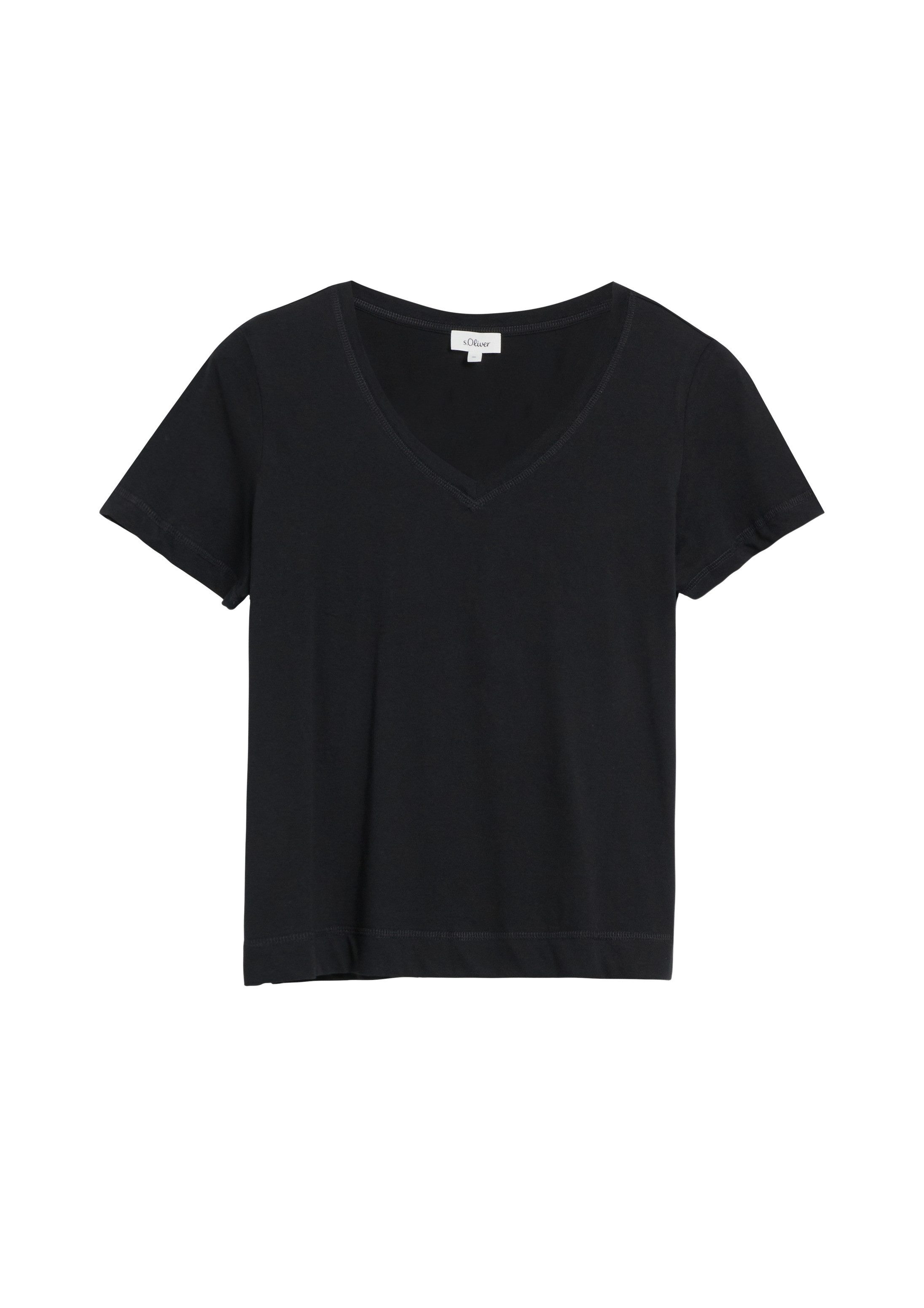 s.Oliver Kurzarmshirt T-Shirt Baumwollshirt mit V-Ausschnitt