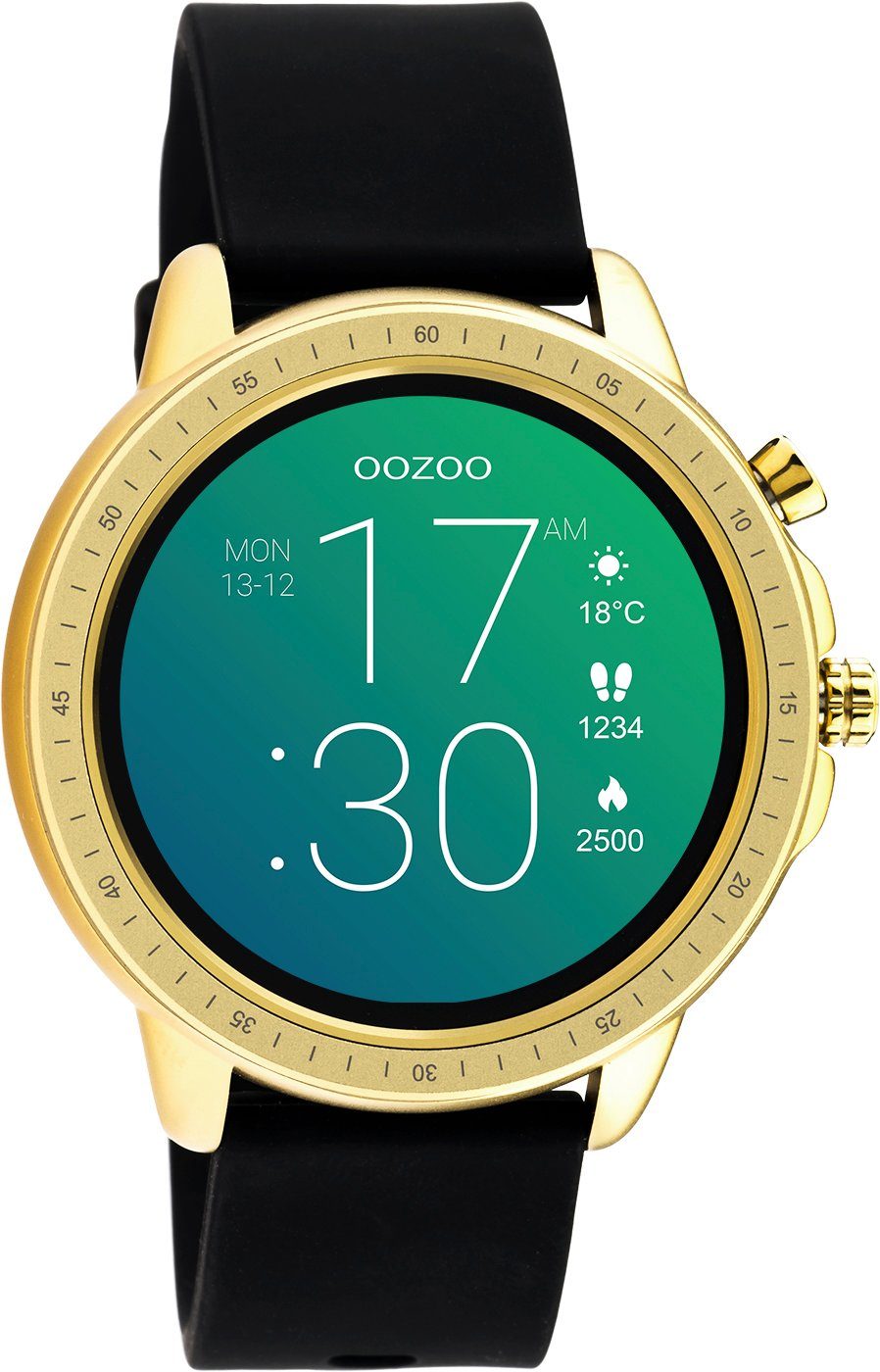 Q00301 mm 45 Armbanduhr Goldfarben OOZOO Smartwatch Schwarz Silikonband
