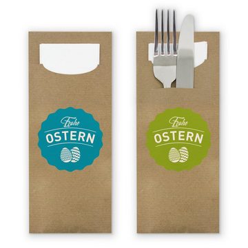 itenga Papierserviette itenga 24x Bestecktasche braun + Aufkleber Frohe Ostern