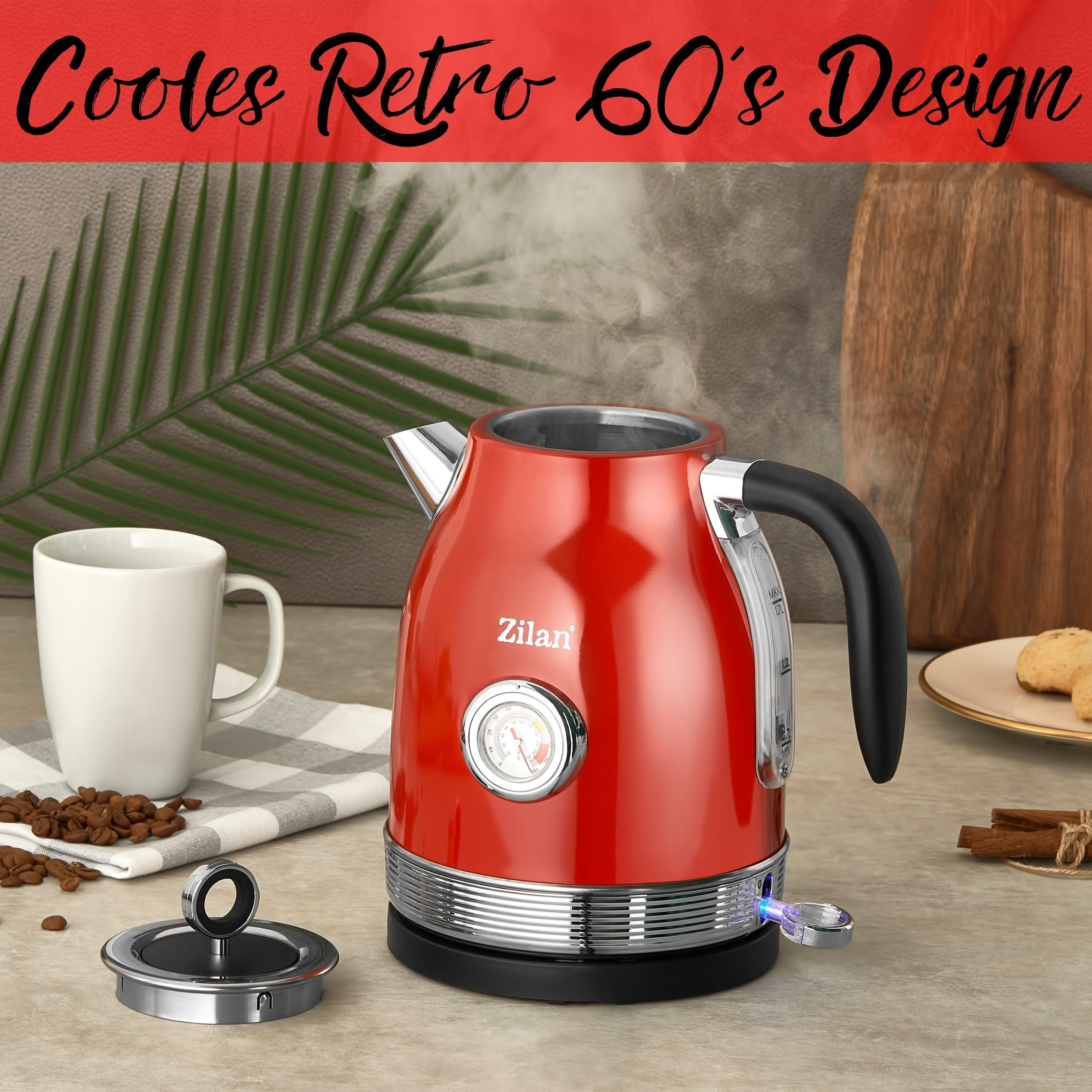 Zilan Wasserkocher ZLN-7033, 1.7 l, 2000 W, Retro-Design,Kontrollleuchte,Analoger Temperaturanzeige,BPA-frei