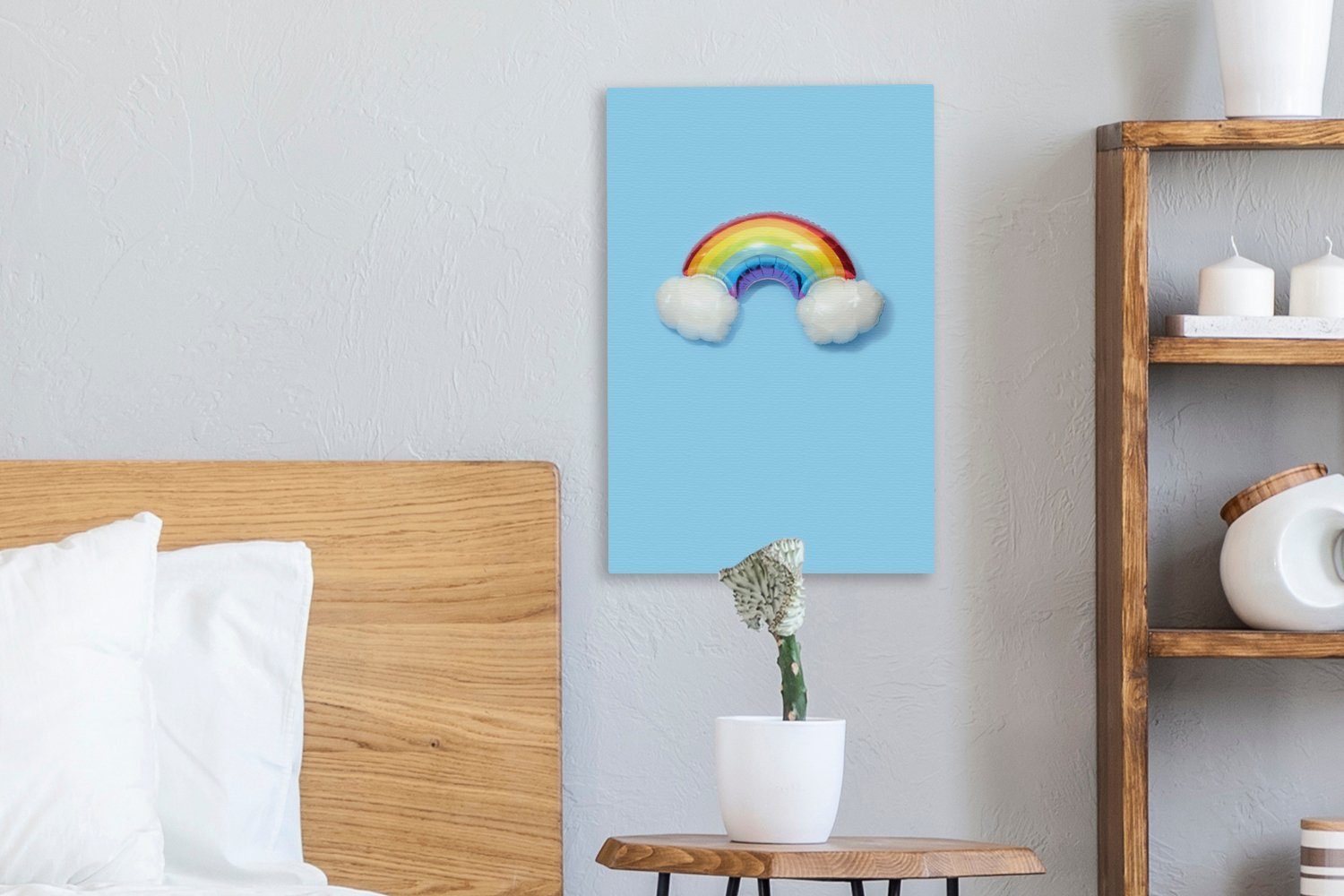 Regenbogen St), Wolken, Zackenaufhänger, inkl. Leinwandbild bespannt Gemälde, OneMillionCanvasses® cm 20x30 flauschigen (1 aus Leinwandbild Ein fertig