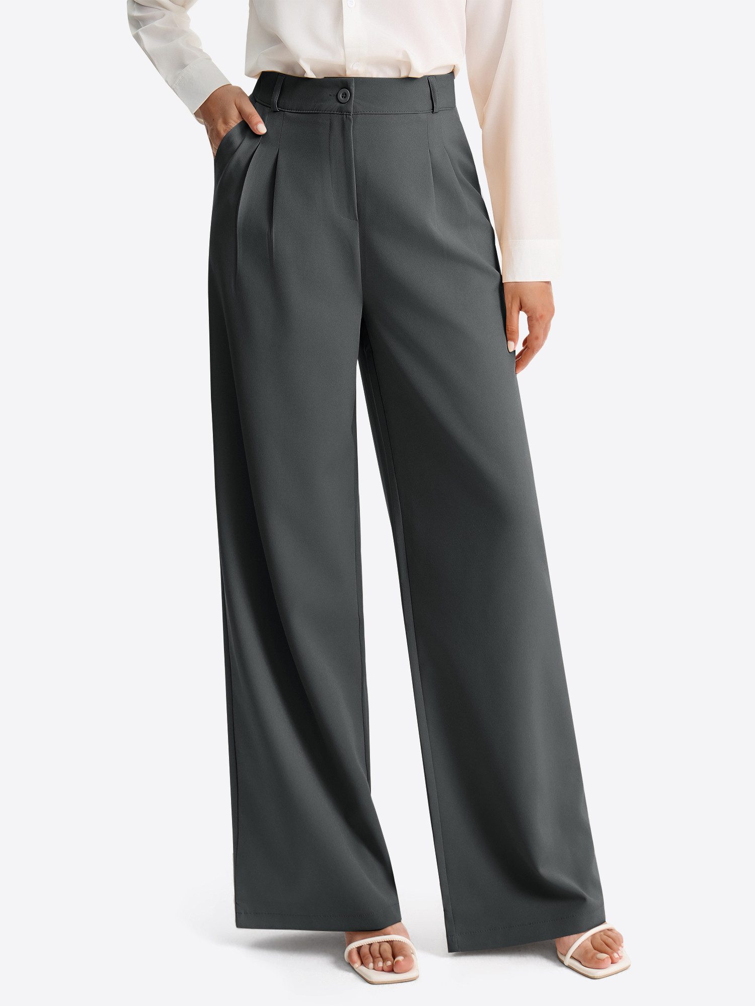 Palazzohose Damen Palazzohose mit Bundfalten und hoher Taille