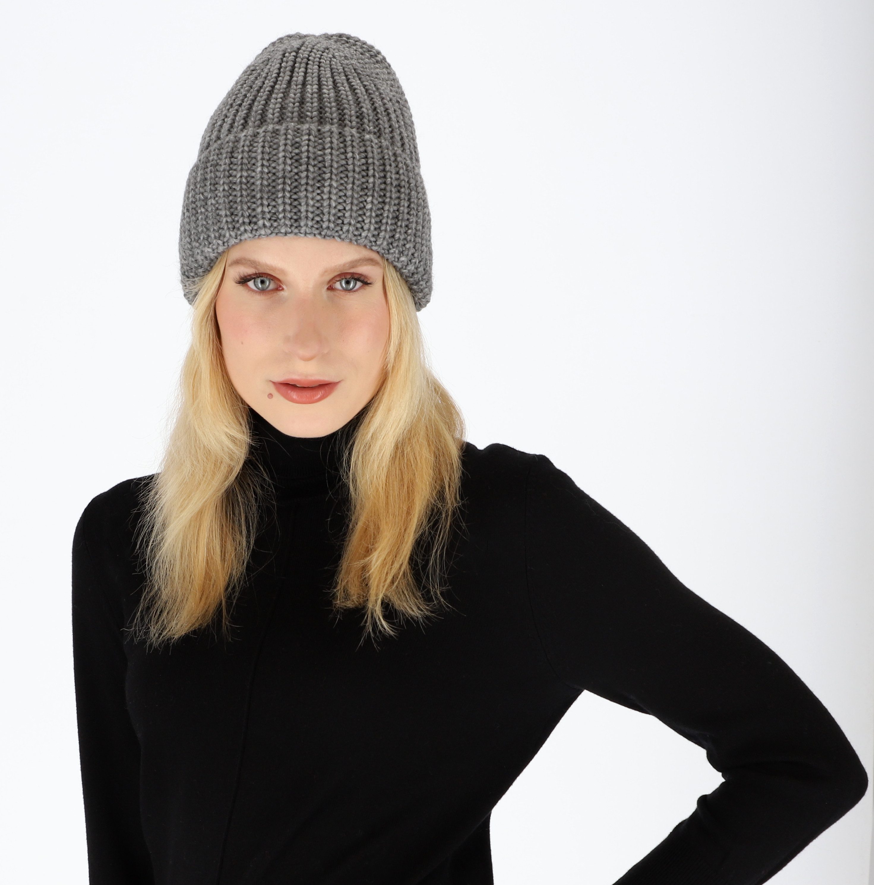 halsüberkopf Accessoires Strickmütze Grobstrickmütze mit breitem Umschlag Made in Germany