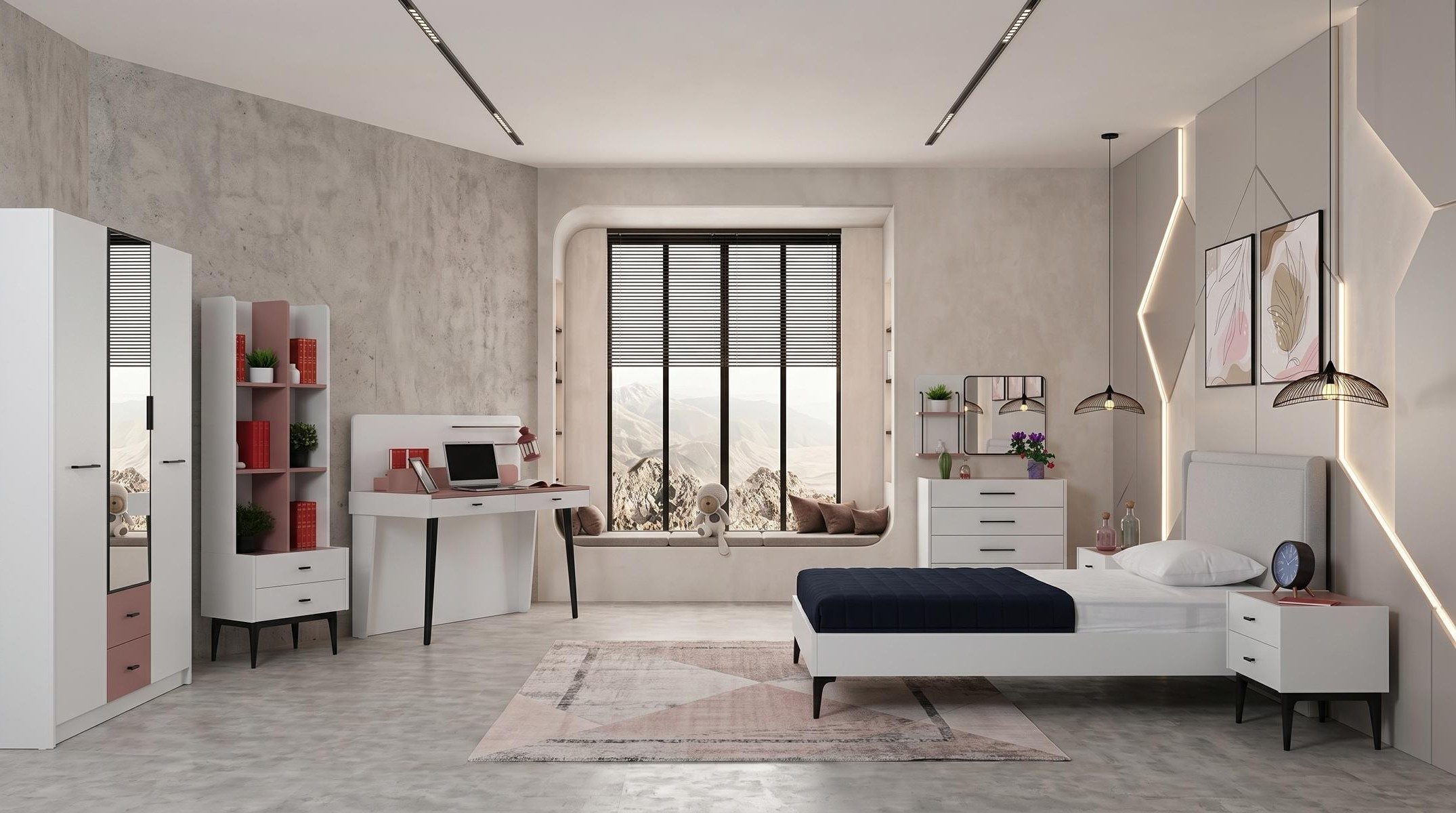 Xlmoebel Kleiderschrank Weißer Kleiderschrank für Jugendzimmer mit viel Stauraum (Jugendzimmer-Set, 7-St., 7-tlg)