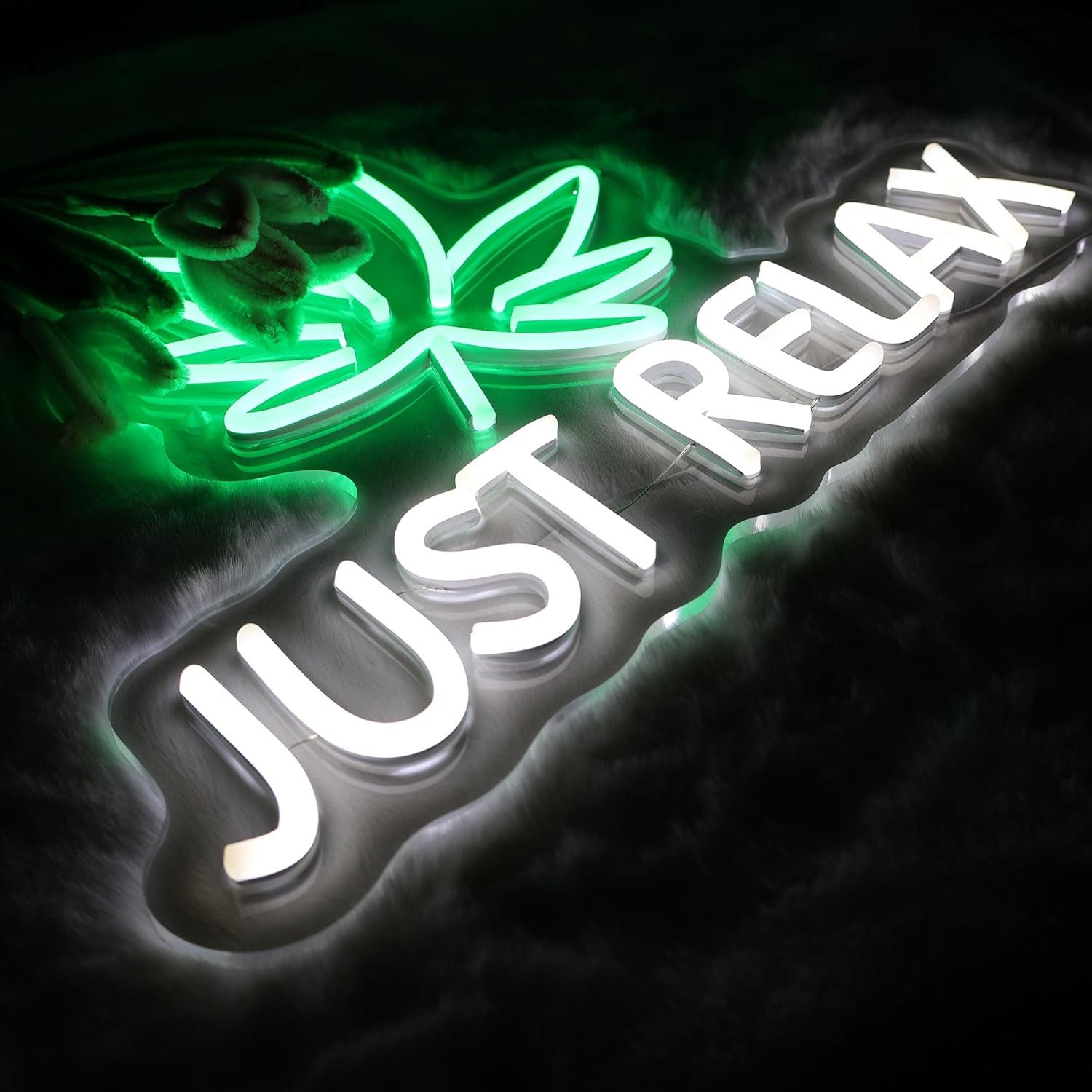 MUPOO LED Dekolicht Cannabis Just Relax Neon Schild mit Dimmbar Schalter LED Nachtlicht, USB Stromversorgung, LED fest integriert, Acryl Neonlicht Wanddecor