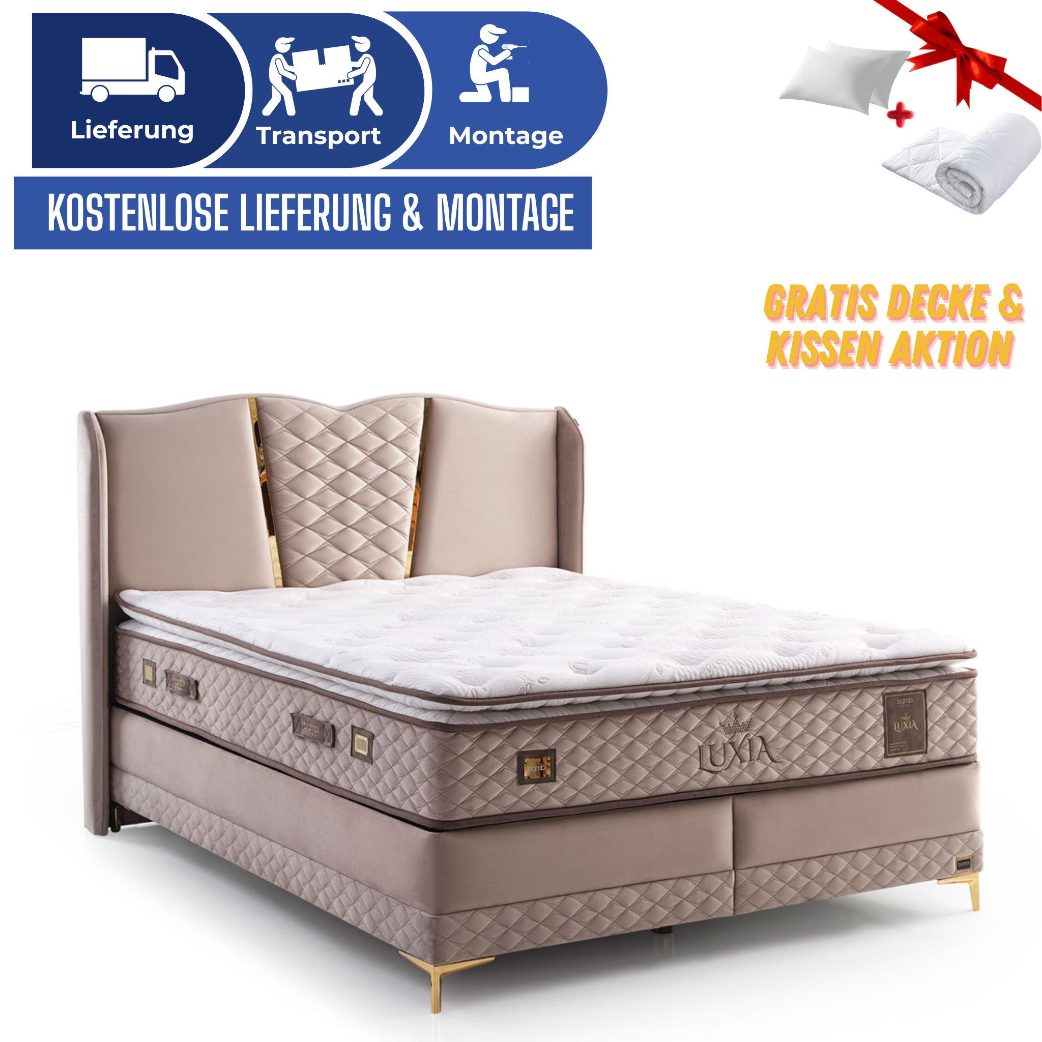 Bambi Boxspringbett mit Matratze mit Topper Polsterbett Hydraulisches Staur günstig online kaufen