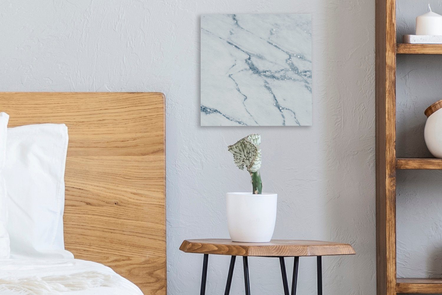 Blau St), - Wohnzimmer (1 Kalkstein, Leinwand Marmor Bilder bunt Leinwandbild OneMillionCanvasses® - für Schlafzimmer