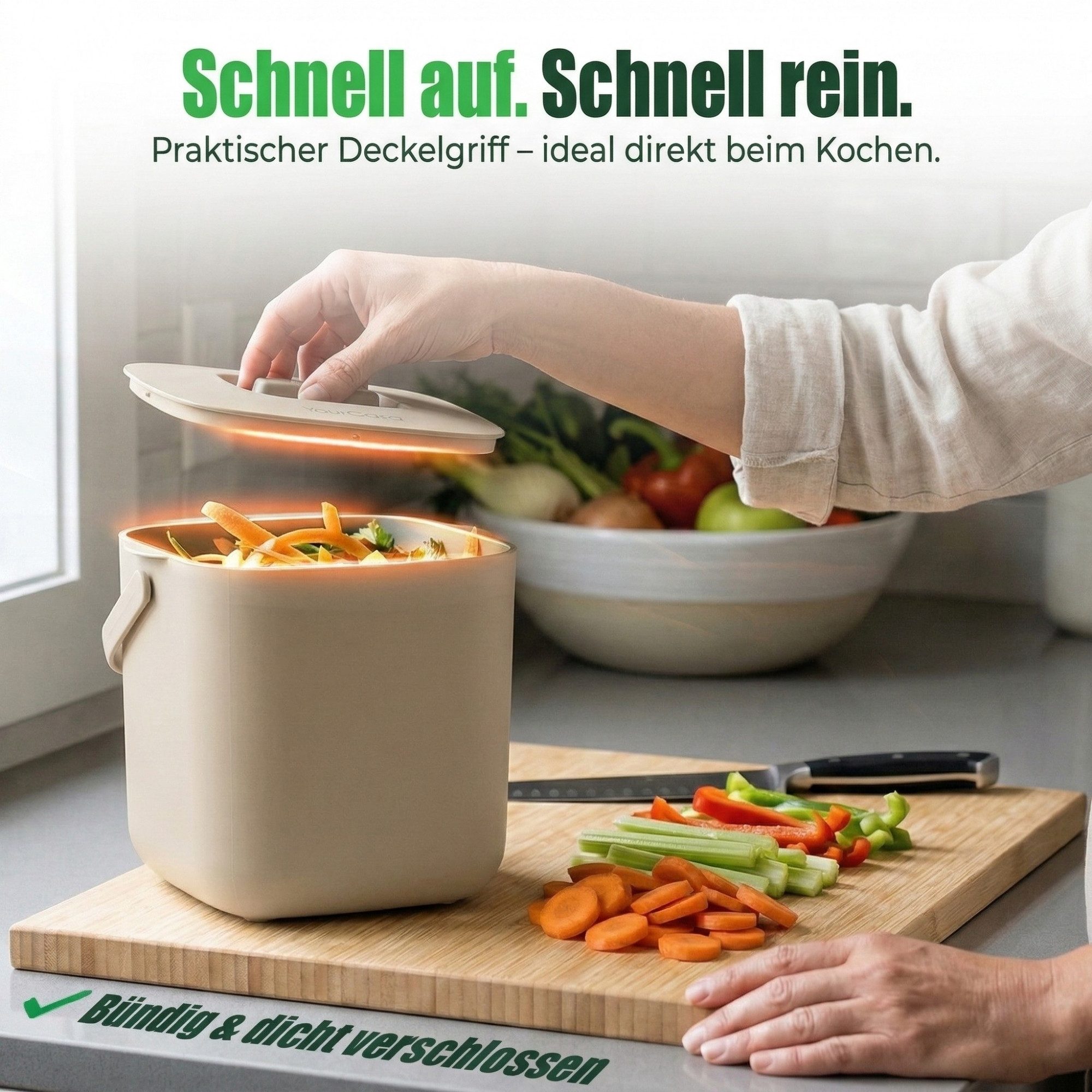 YourCasa Biomülleimer YourCasa® Biomülleimer Küche - Komposteimer für alltäglichen Biomüll, Mit Sieb, Spülmaschinenfest